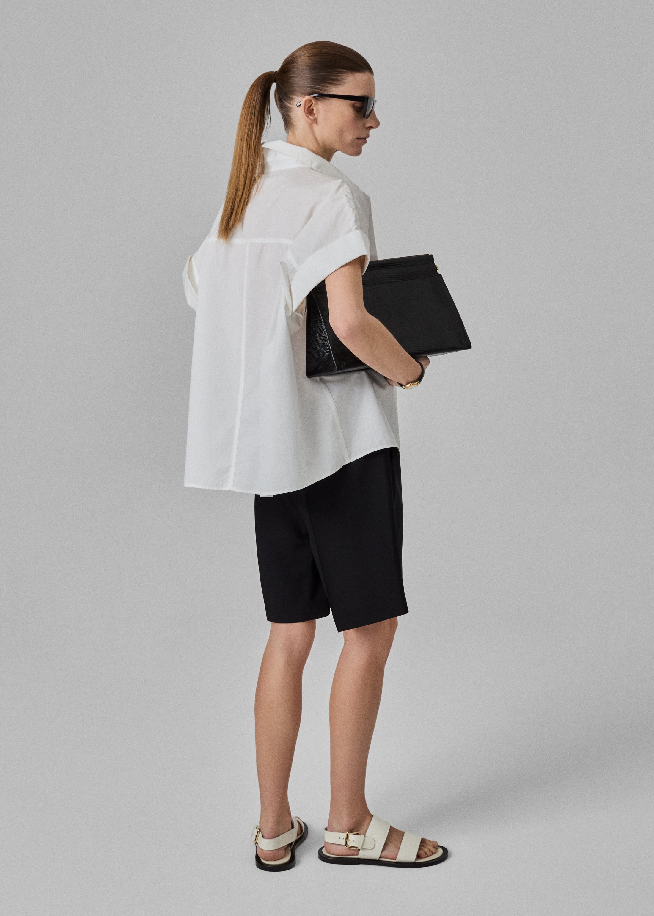 Boxy Short Sleeve Shirt in Cotton Poplin - White