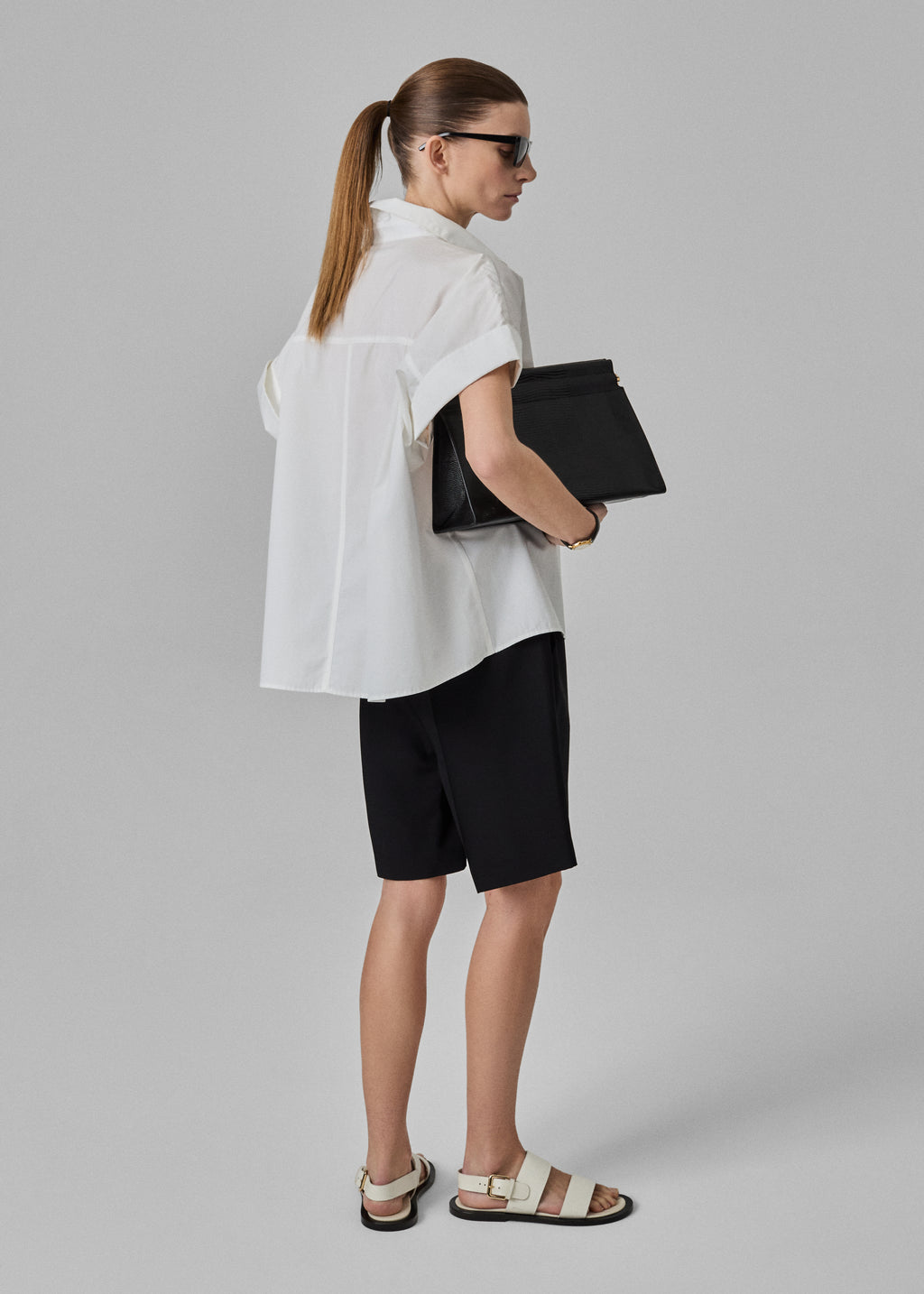 Boxy Short Sleeve Shirt in Cotton Poplin - White - CO