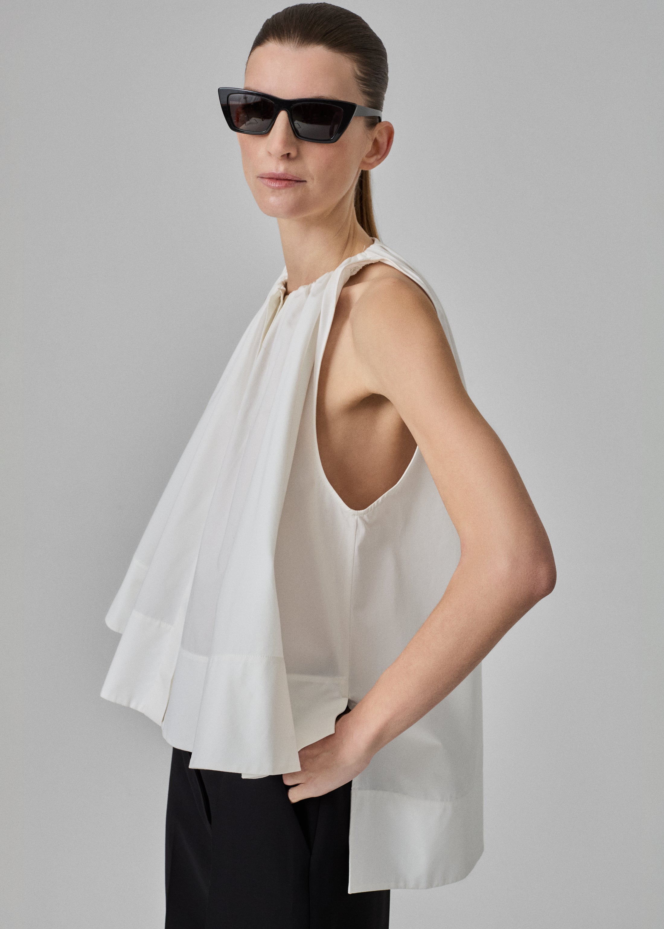 Gathered Tunic Shirt in Cotton Poplin - Optic White