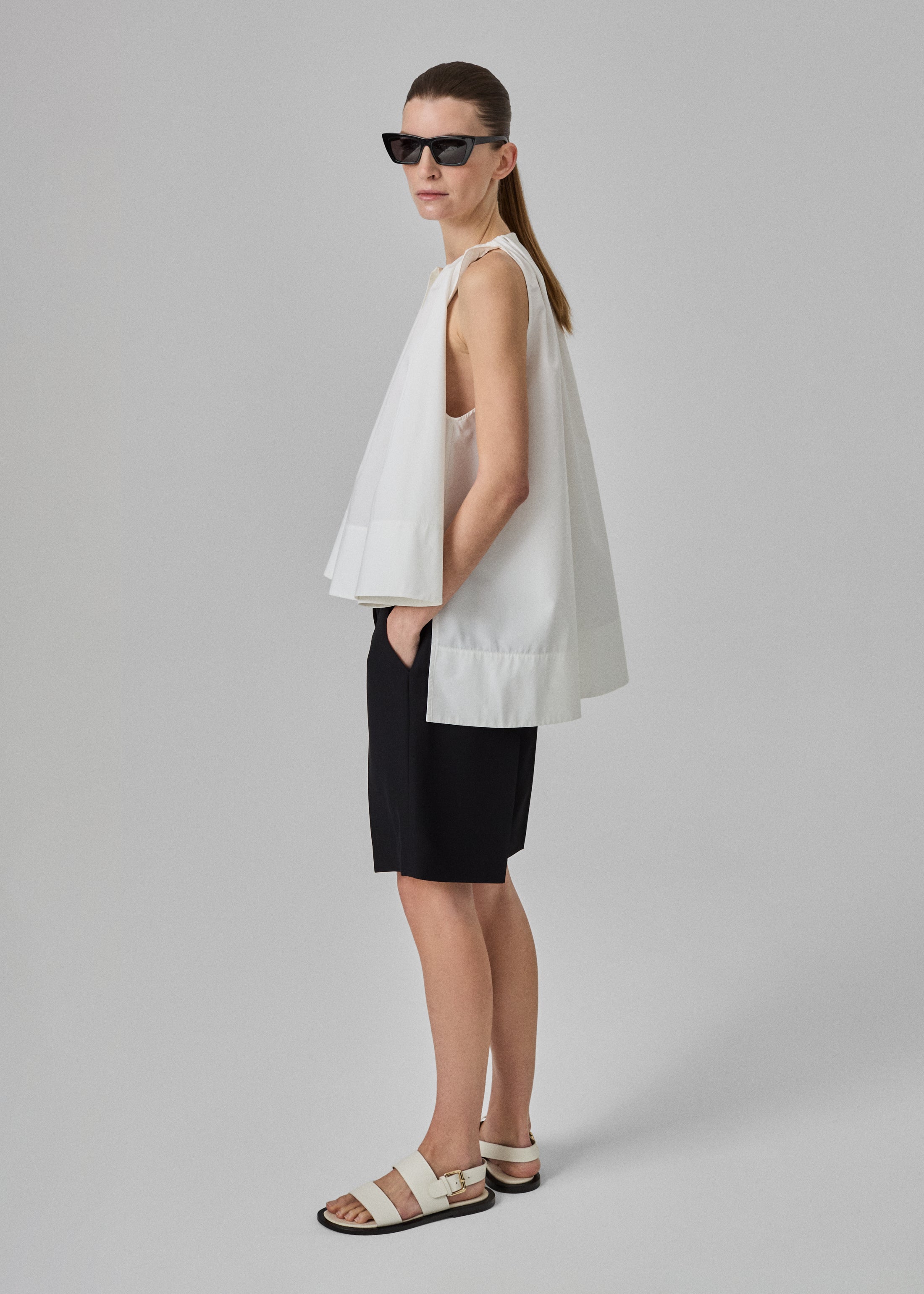 Gathered Tunic Shirt in Cotton Poplin - Optic White