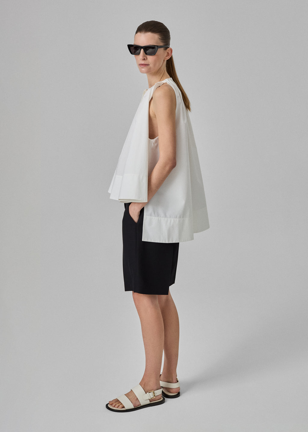 Gathered Tunic Shirt in Cotton Poplin - Optic White - CO