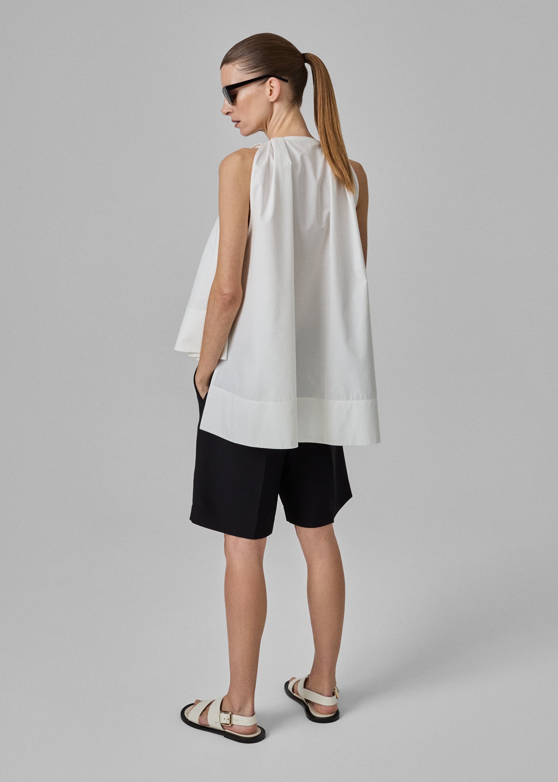 Gathered Tunic Shirt in Cotton Poplin - Optic White