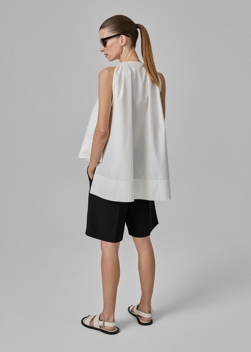 Gathered Tunic Shirt in Cotton Poplin - Optic White - CO