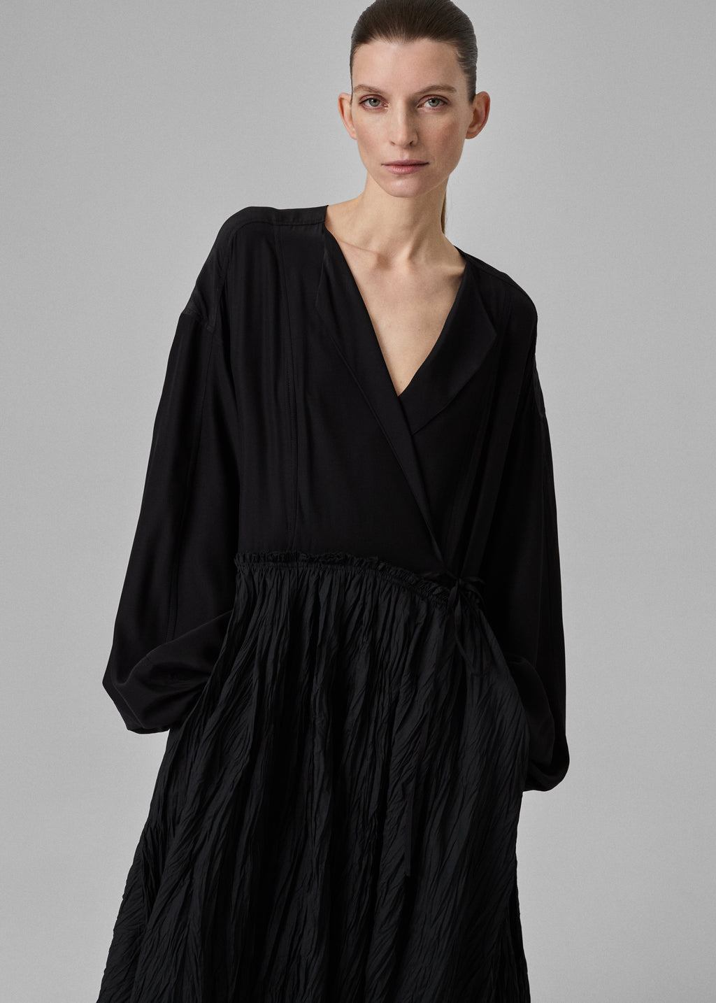 Plissé Wrap Dress - Black - CO