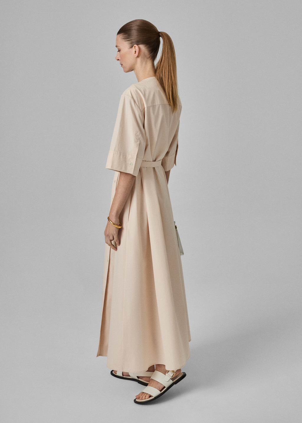 Gathered Belted Dress in Cotton Poplin - Pink - CO