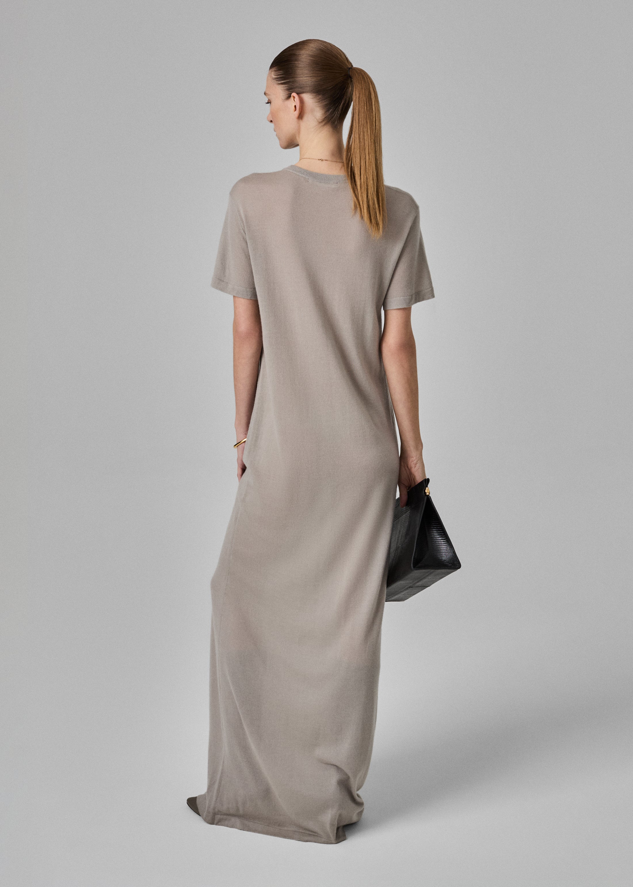 T-Shirt Dress  in Fine Cashmere - Stone