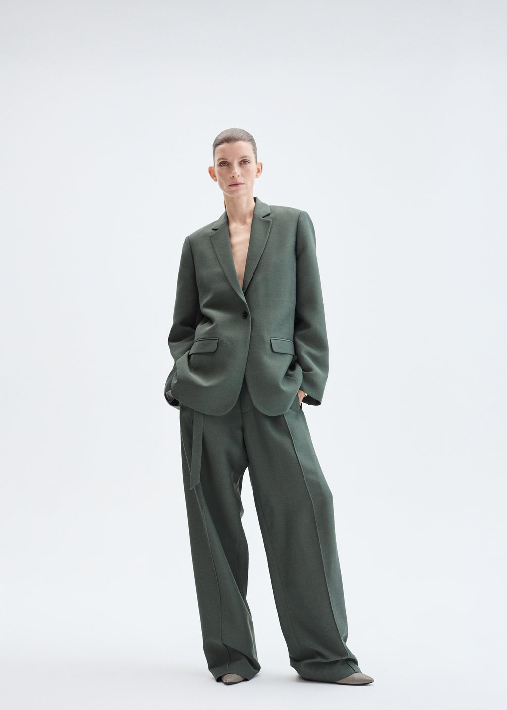 Drop Waist Trouser in Faille - Pistachio - CO