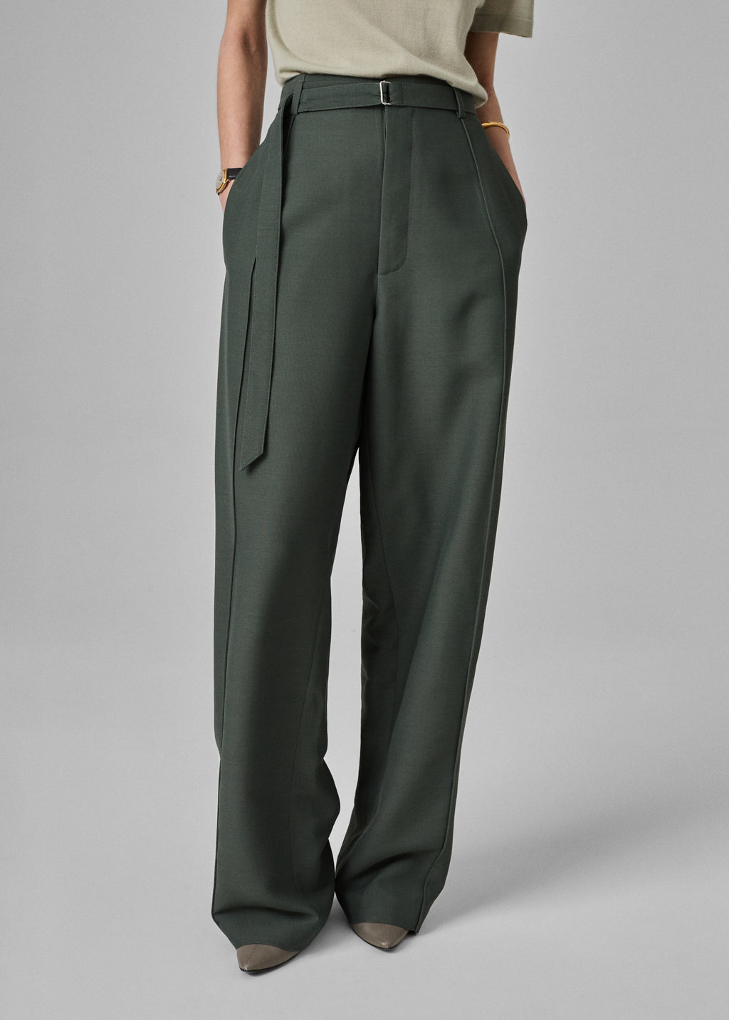 Drop Waist Trouser in Faille - Pistachio - CO