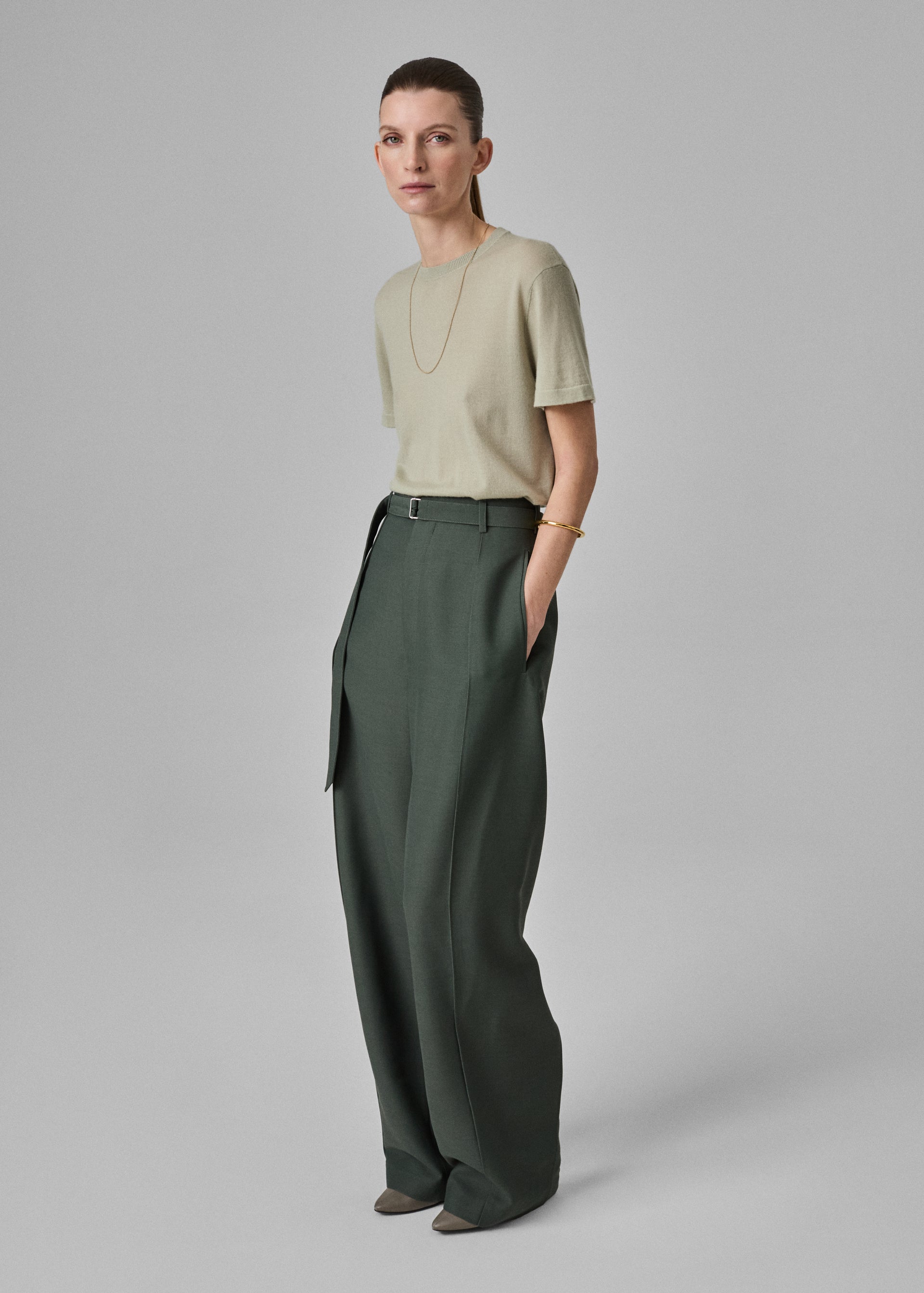 Drop Waist Trouser in Faille - Pistachio - CO