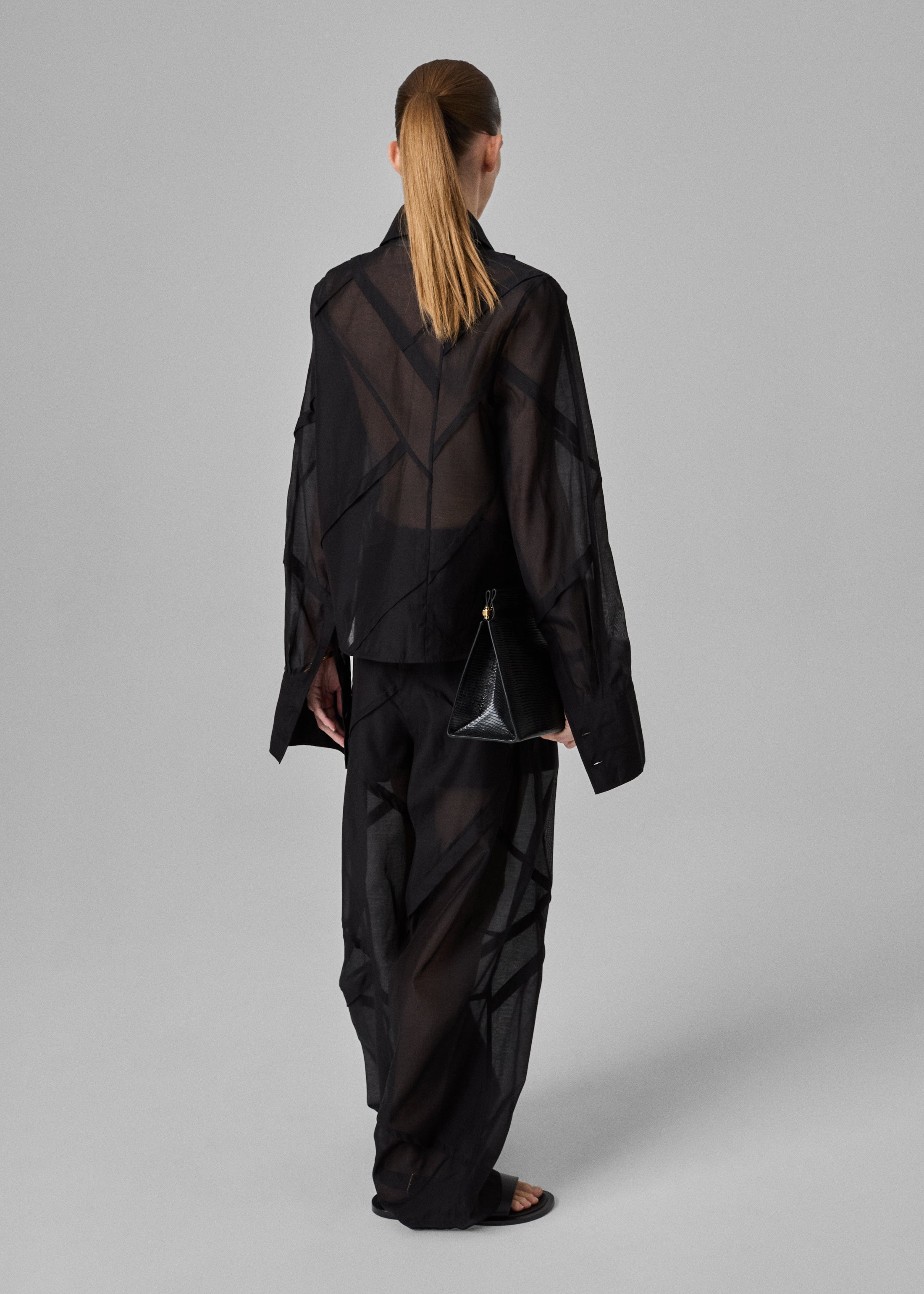 Sheer Blouse in Cotton Silk Voile  -  Black