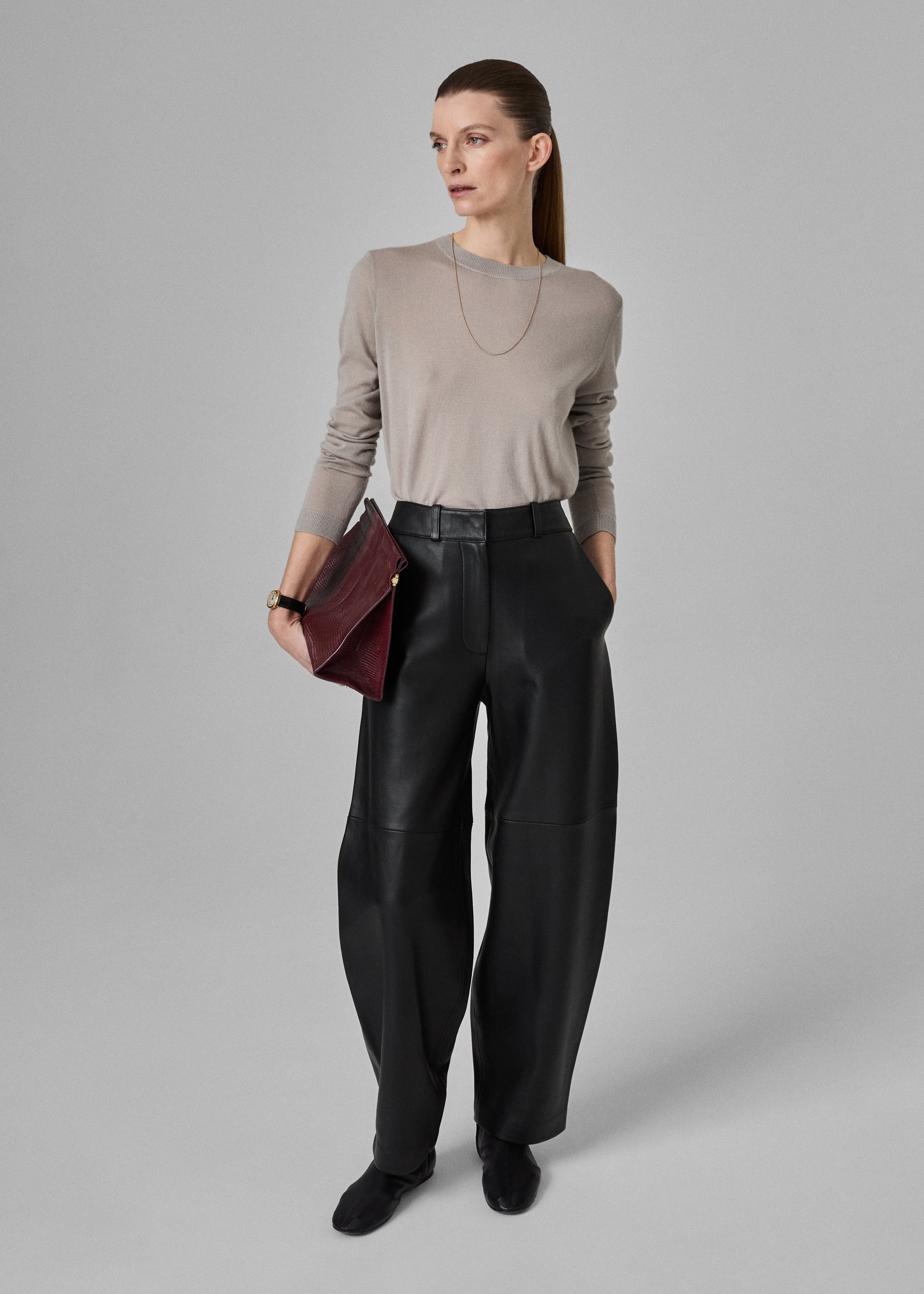 Cropped Leather Trouser - Black