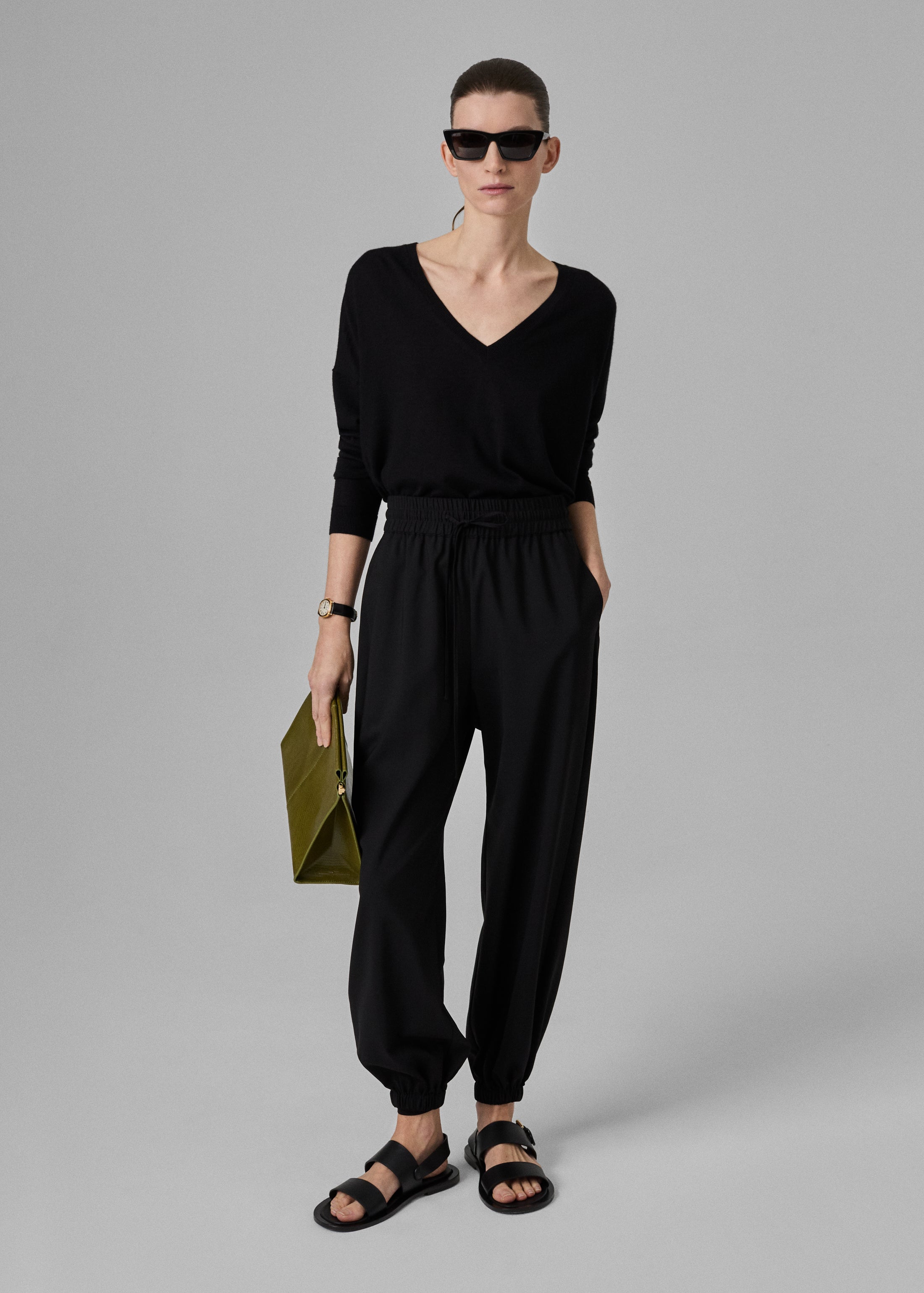 Jogger Pant in Stretch Wool Suiting - Black