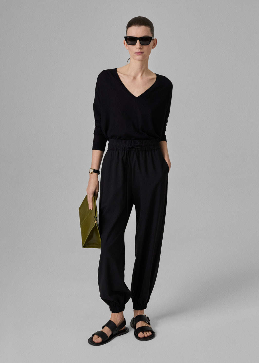 Jogger Pant in Stretch Wool Suiting - Black - CO