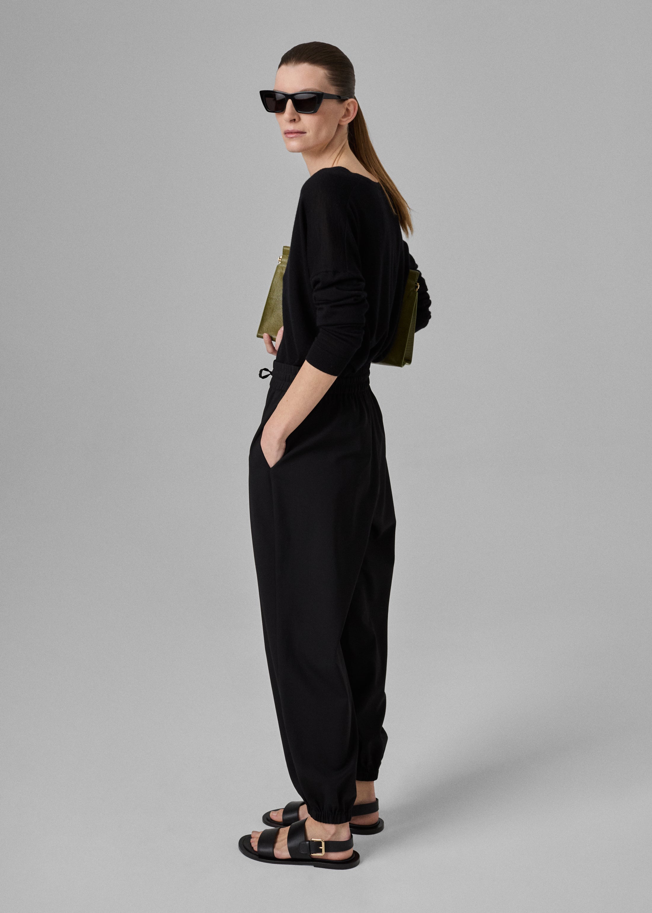 Jogger Pant in Stretch Wool Suiting - Black