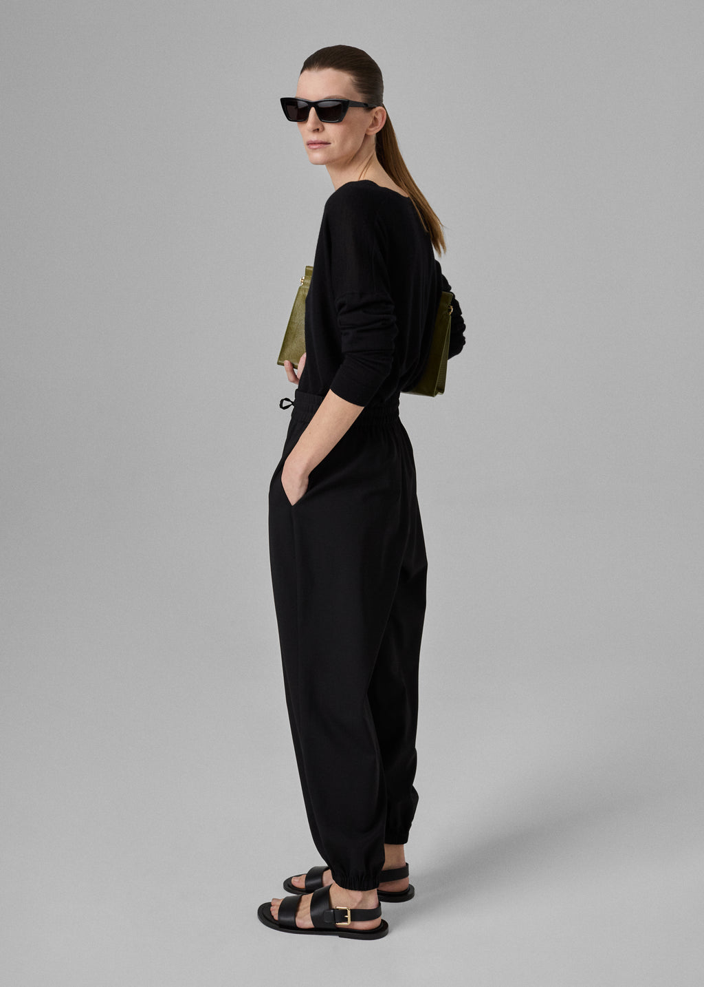 Jogger Pant in Stretch Wool Suiting - Black - CO