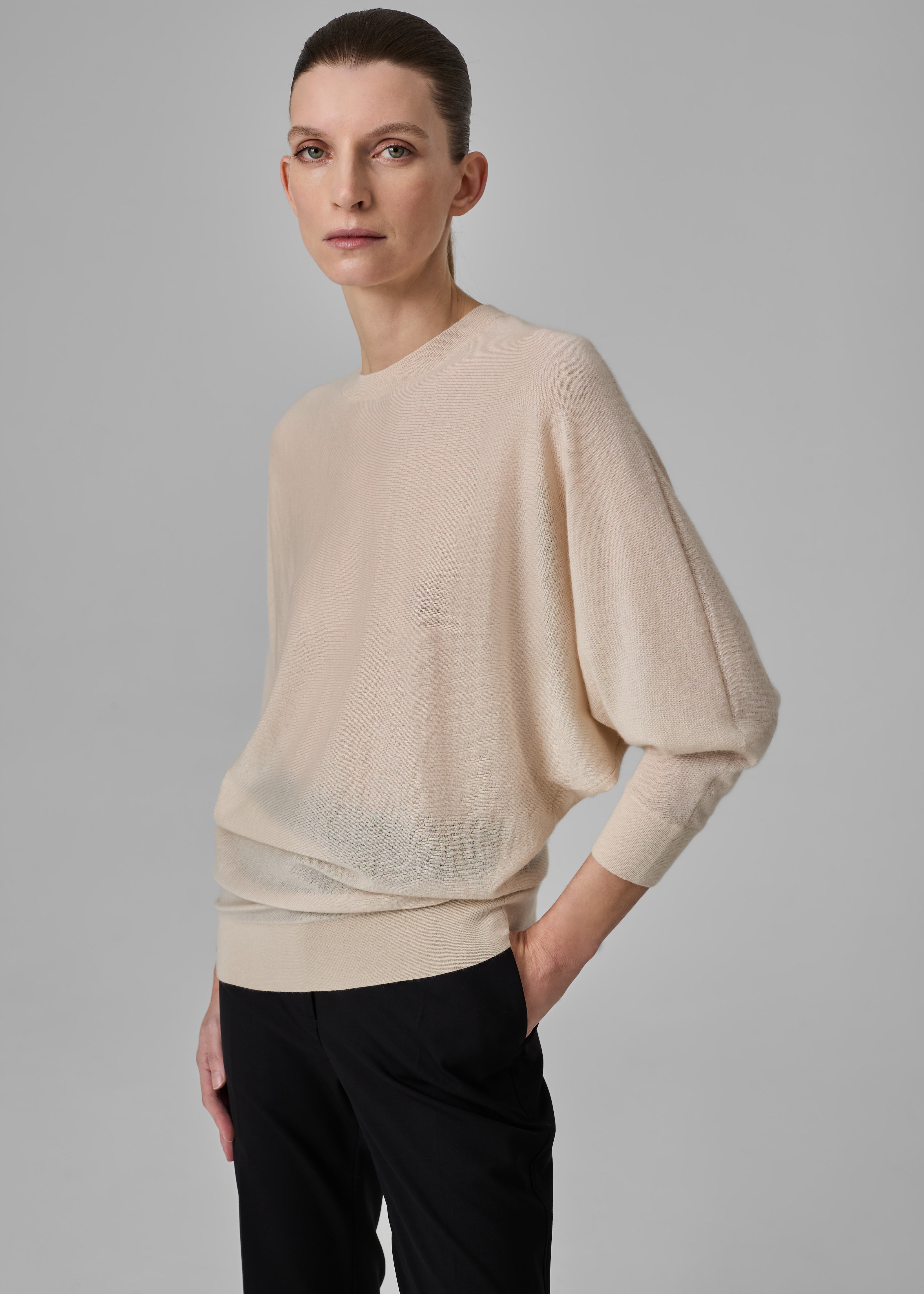 Draped Knit Top in Fine Cashmere  - Pink