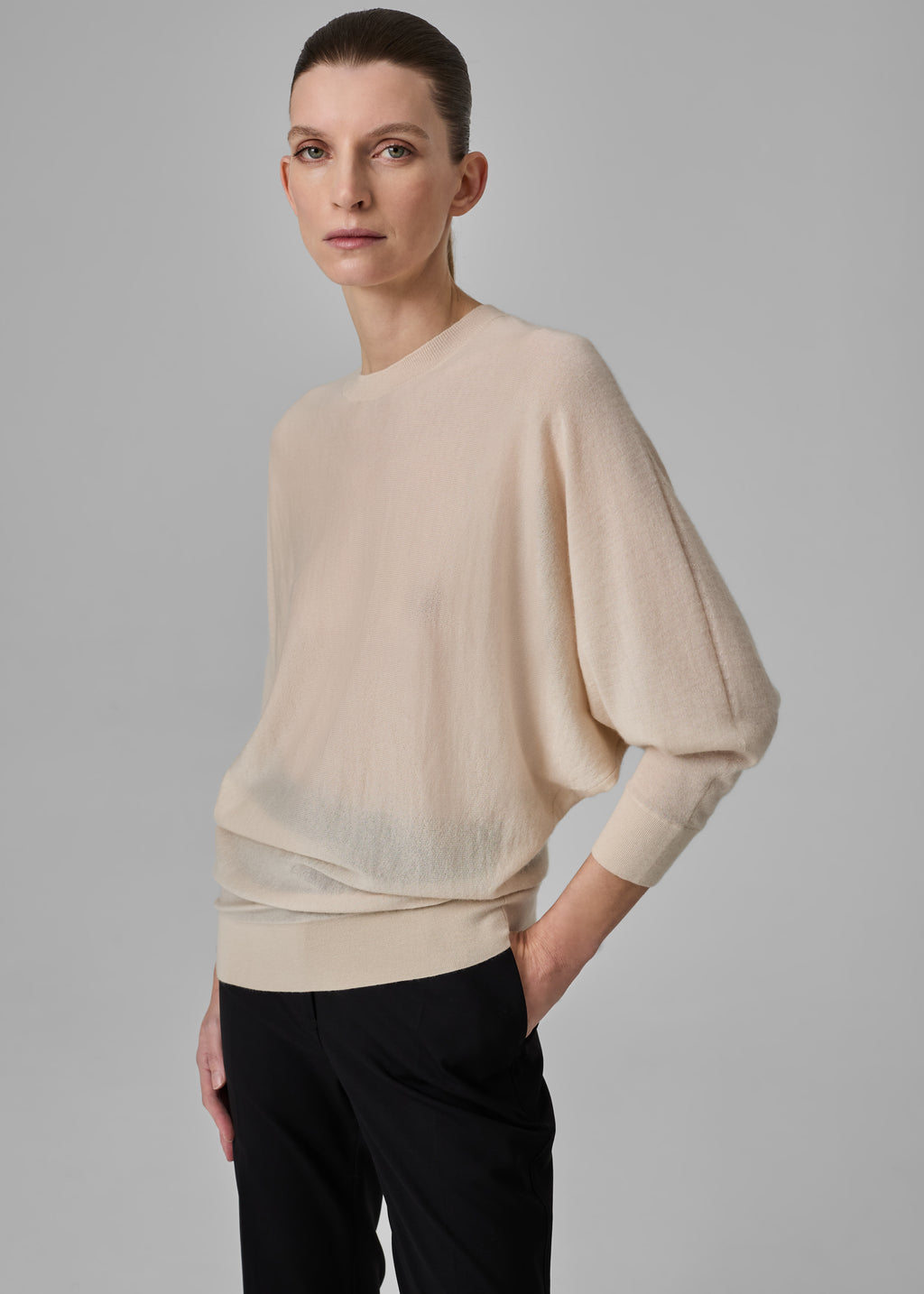 Draped Knit Top in Fine Cashmere  - Pink - CO