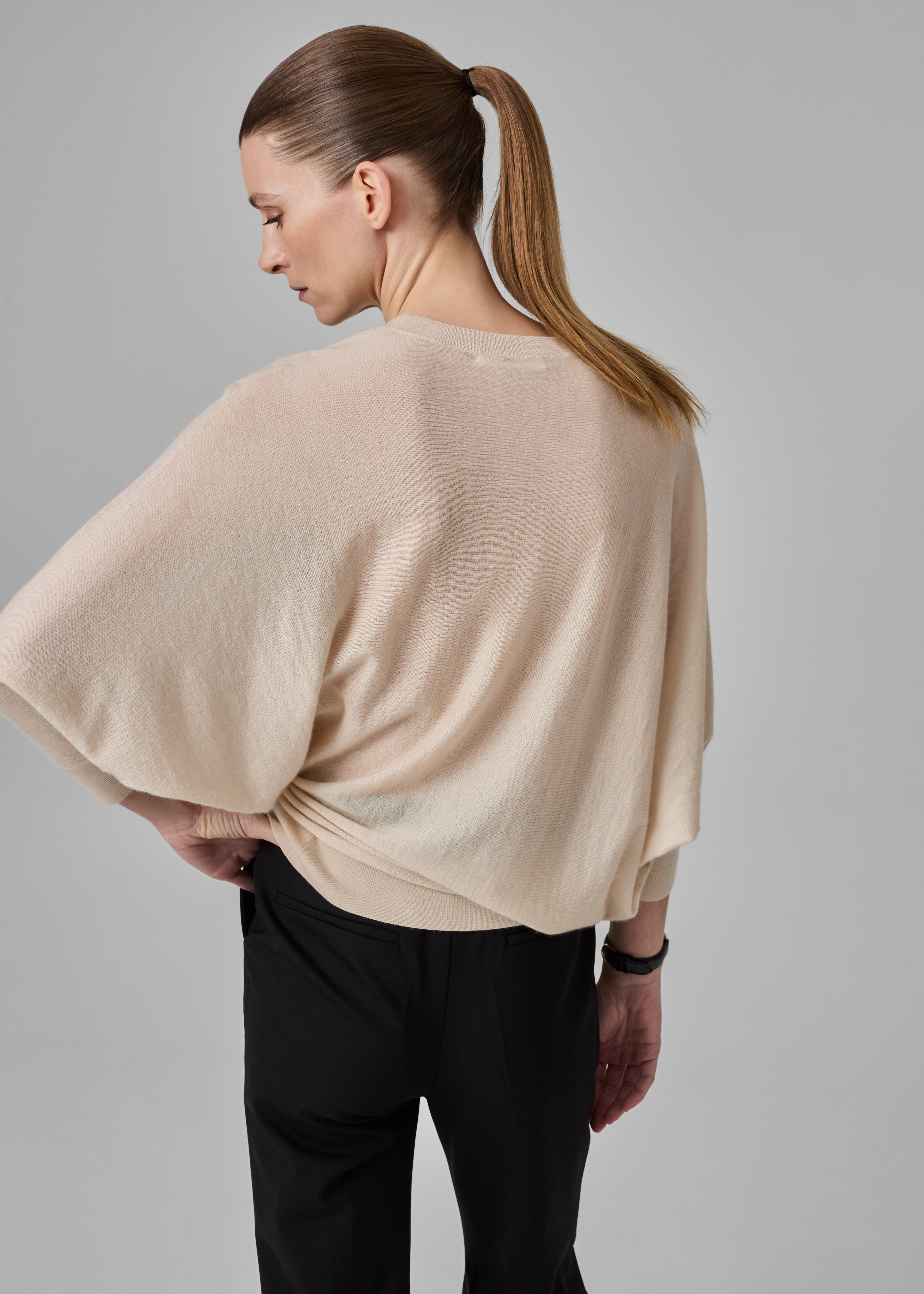 Draped Knit Top in Fine Cashmere  - Pink