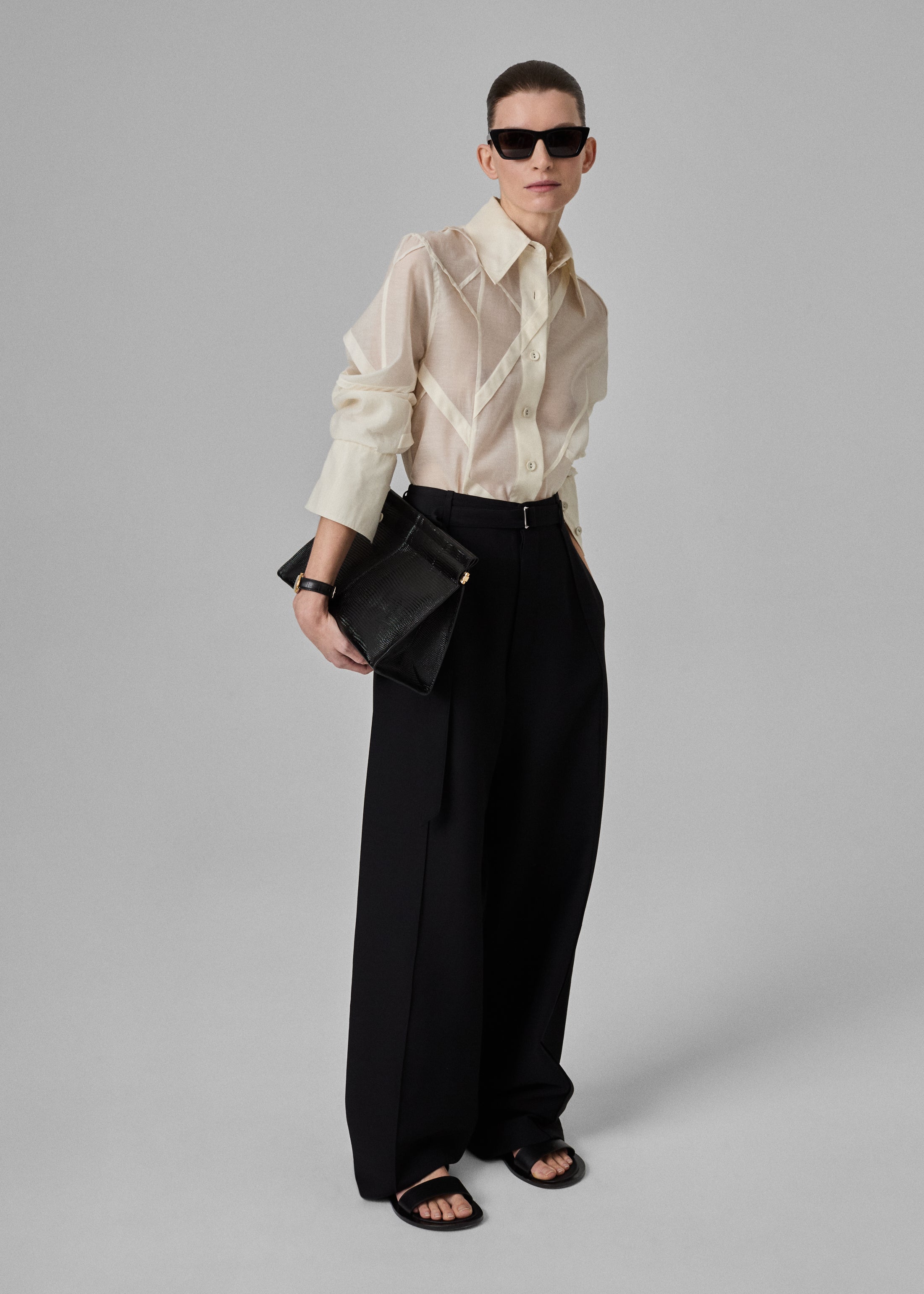 Drop Waist Trouser in Faille - Black