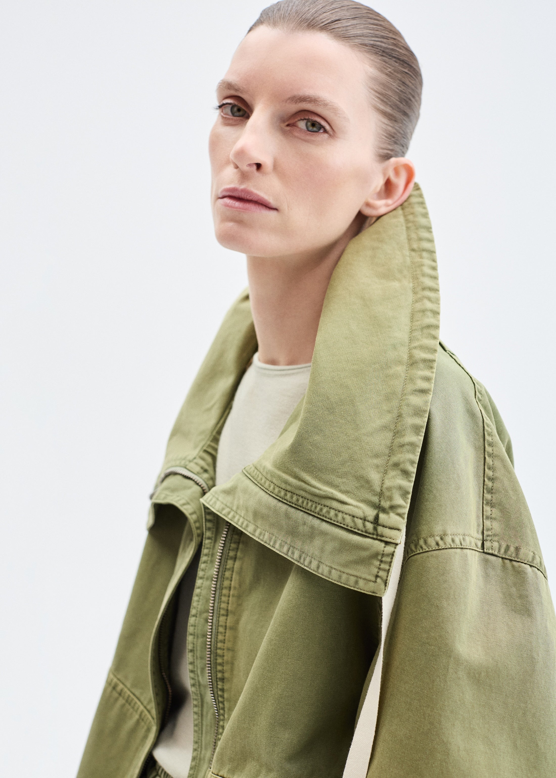 Rolled Collar Jacket - Army Green