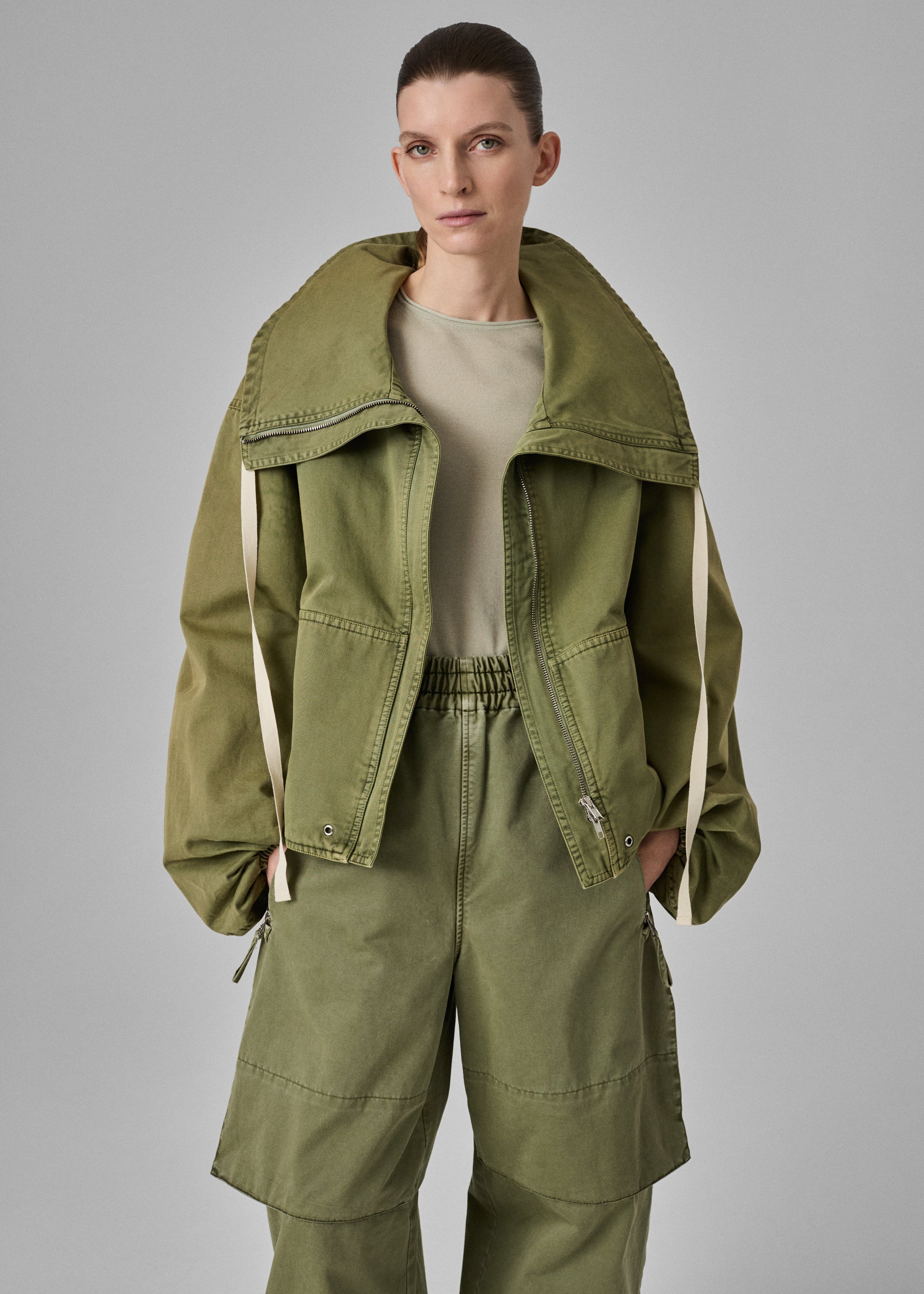 Rolled Collar Jacket - Army Green