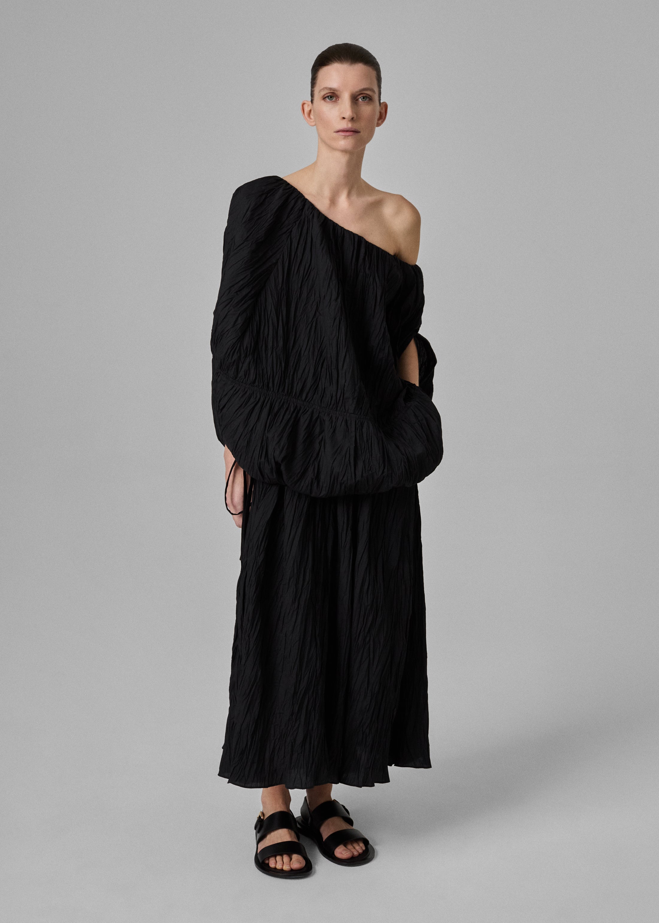 Plissé Skirt in Crinkled Cotton - Black