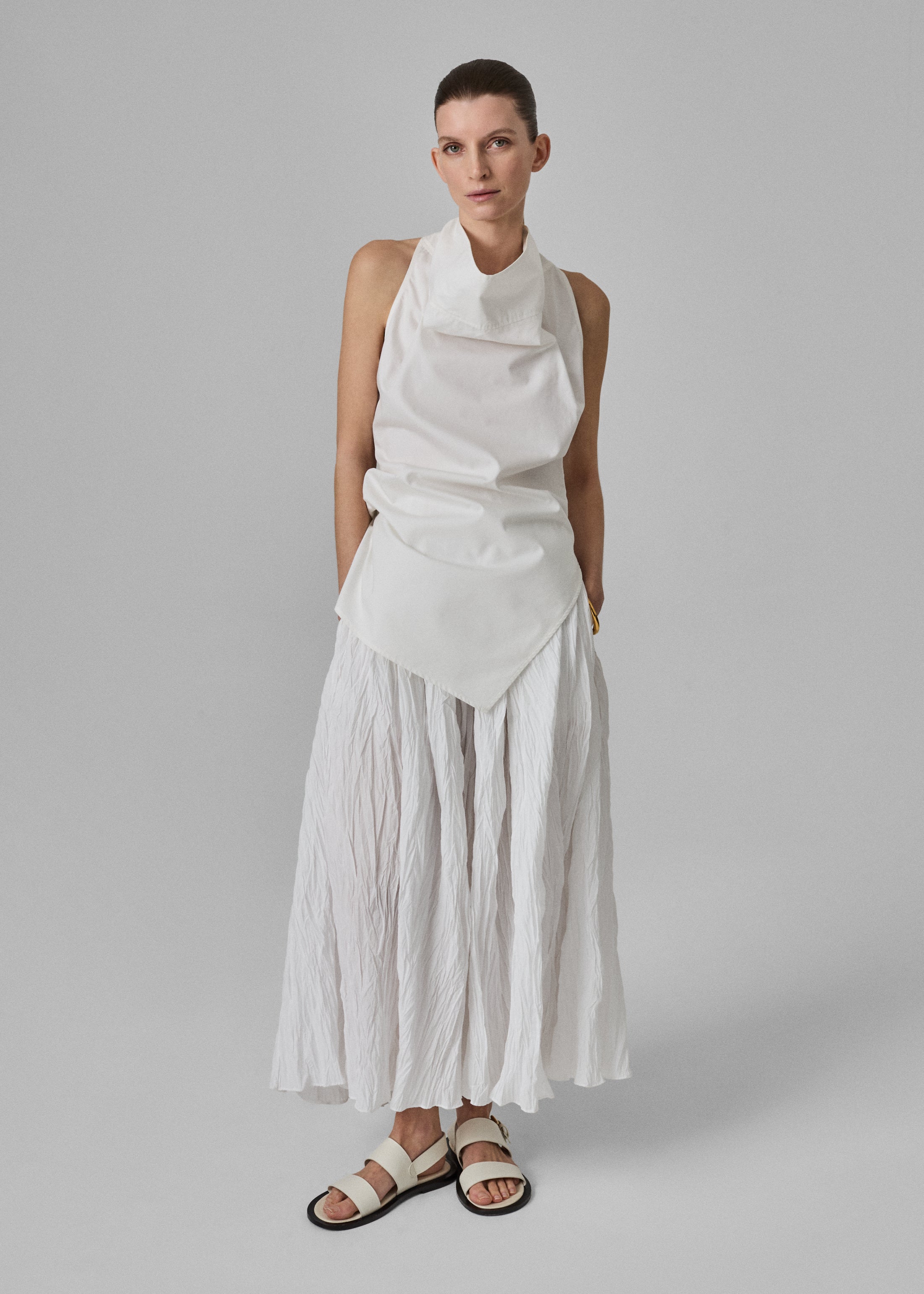 Plissé Skirt in Crinkled Cotton - Optic White