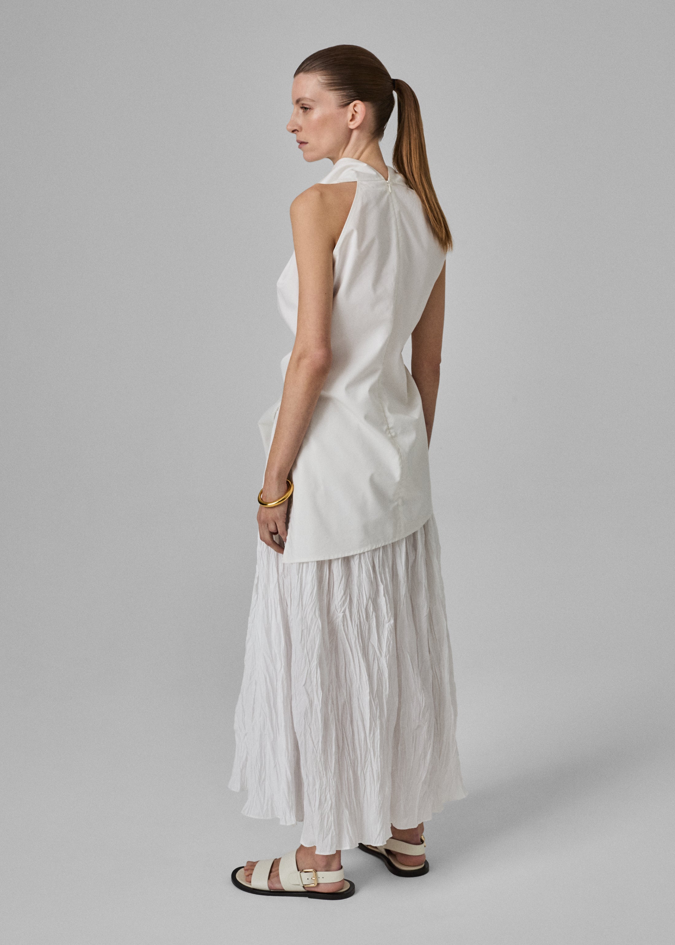 Plissé Skirt in Crinkled Cotton - Optic White