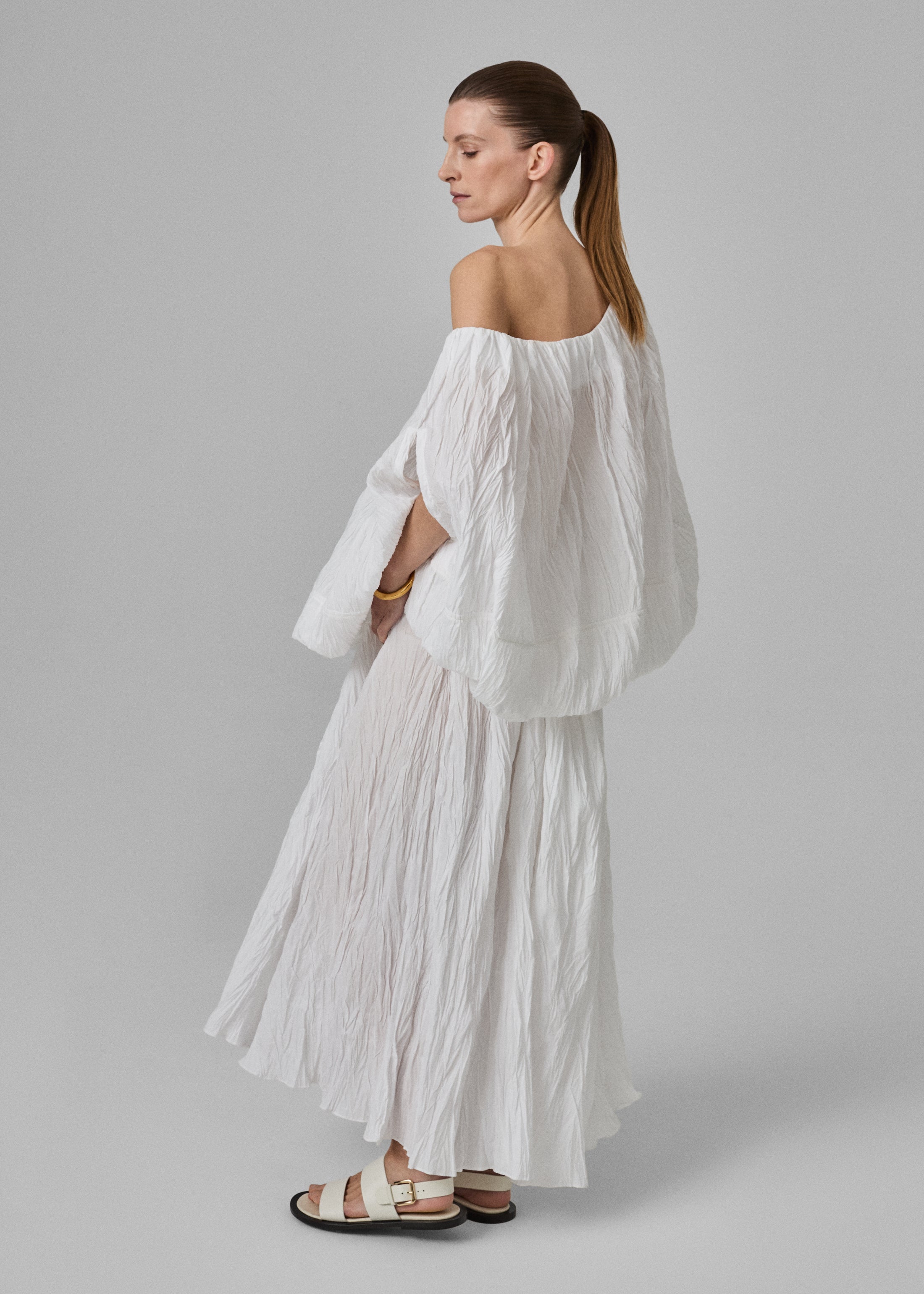 Tulip Off-Shoulder Plissé Top - Optic White