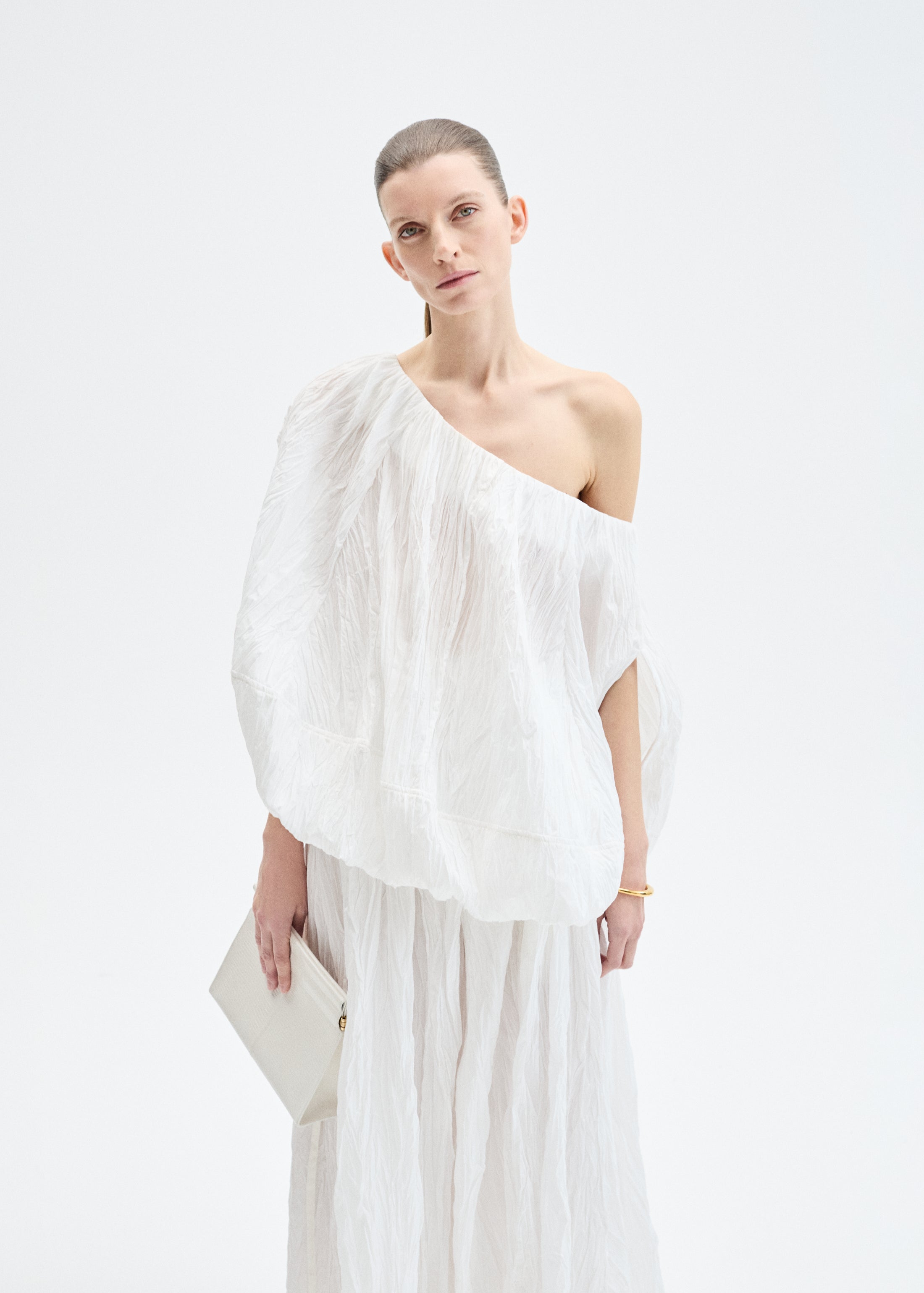 Plissé Skirt in Crinkled Cotton - Optic White