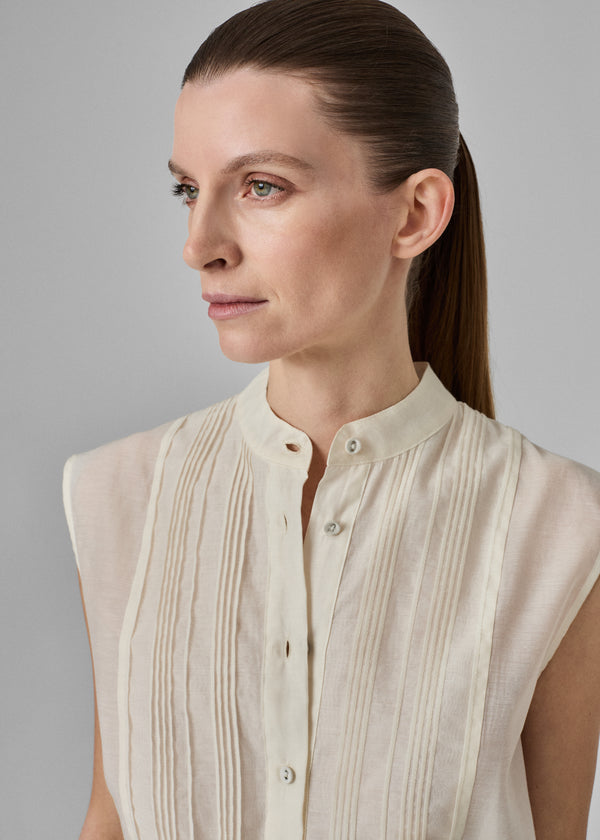 Sleeveless Tuxedo Shirt - Ivory - CO