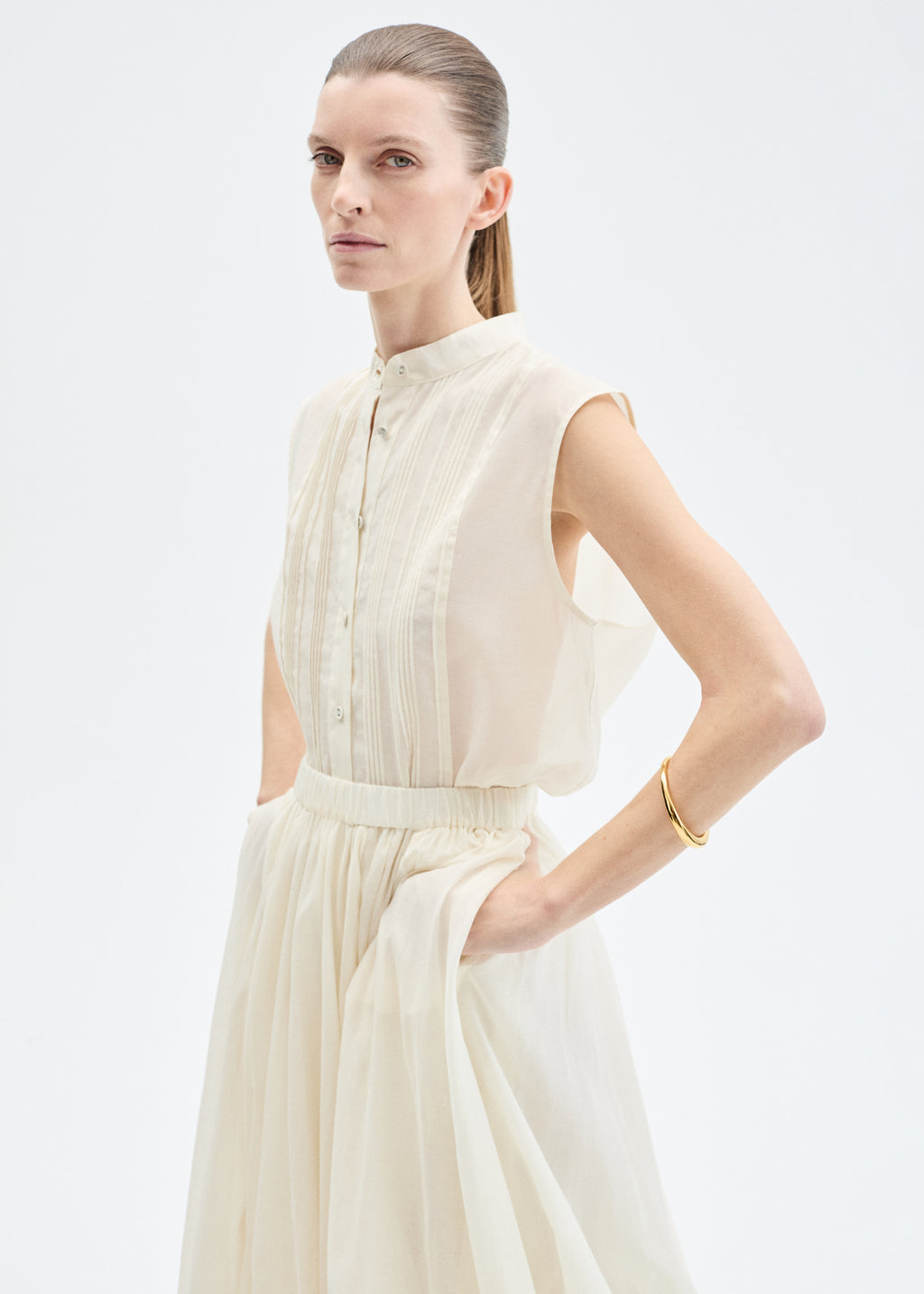 Sleeveless Tuxedo Shirt - Ivory - CO