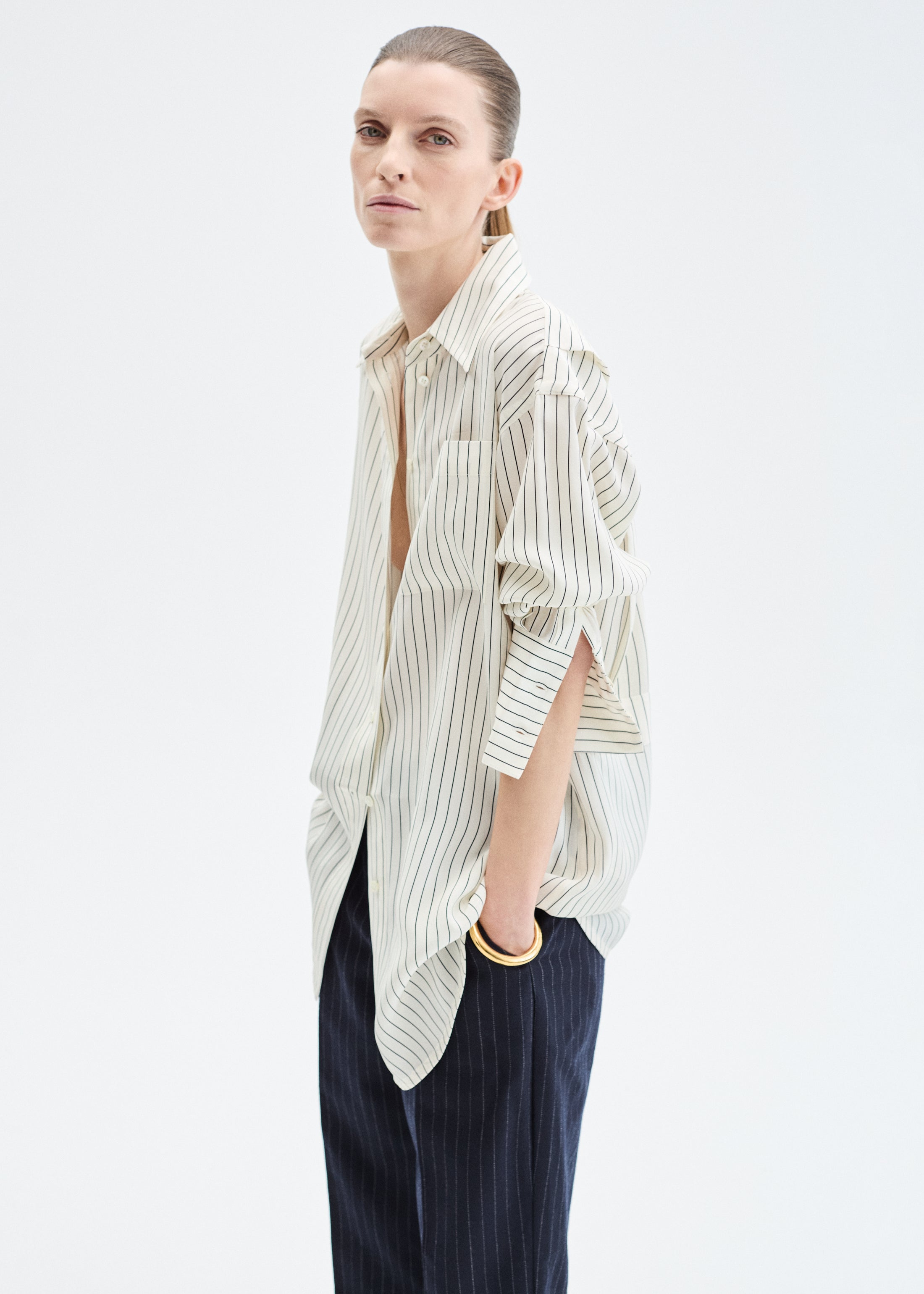 Striped Button Down Shirt in Silk - Stripe