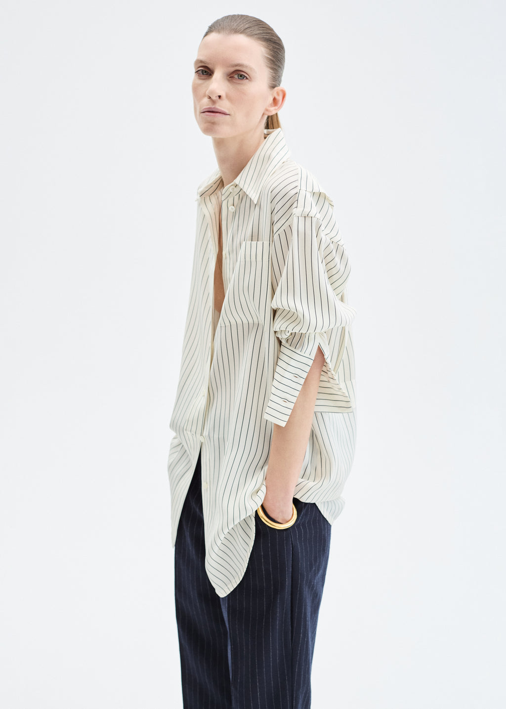 Striped Button Down Shirt in Silk - Stripe - CO