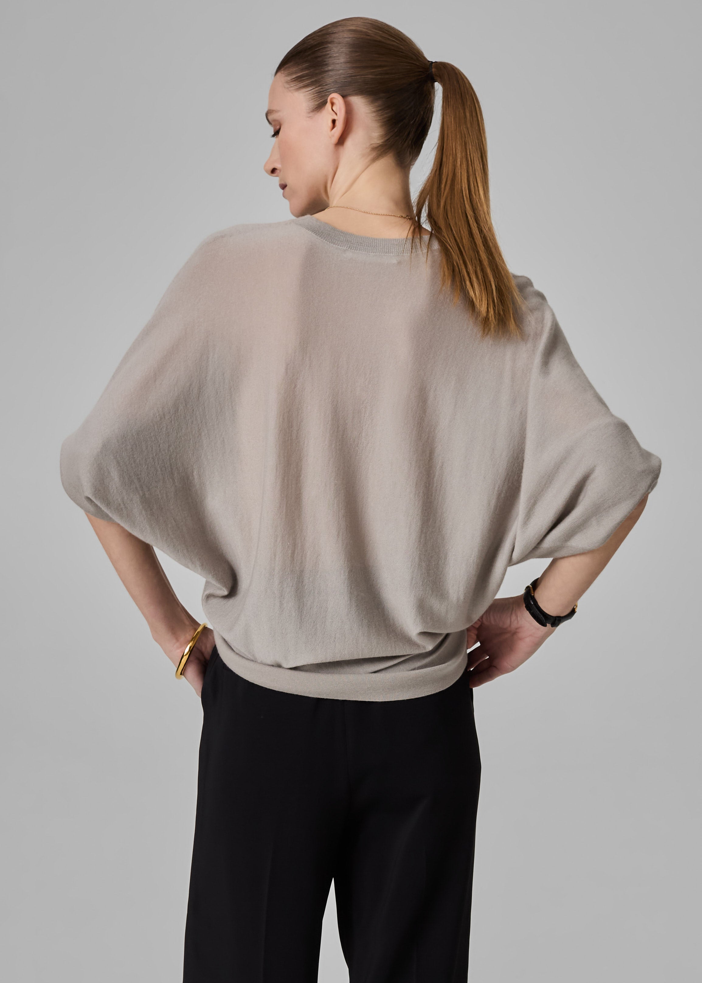 Draped Knit Top in Fine Cashmere  - Stone