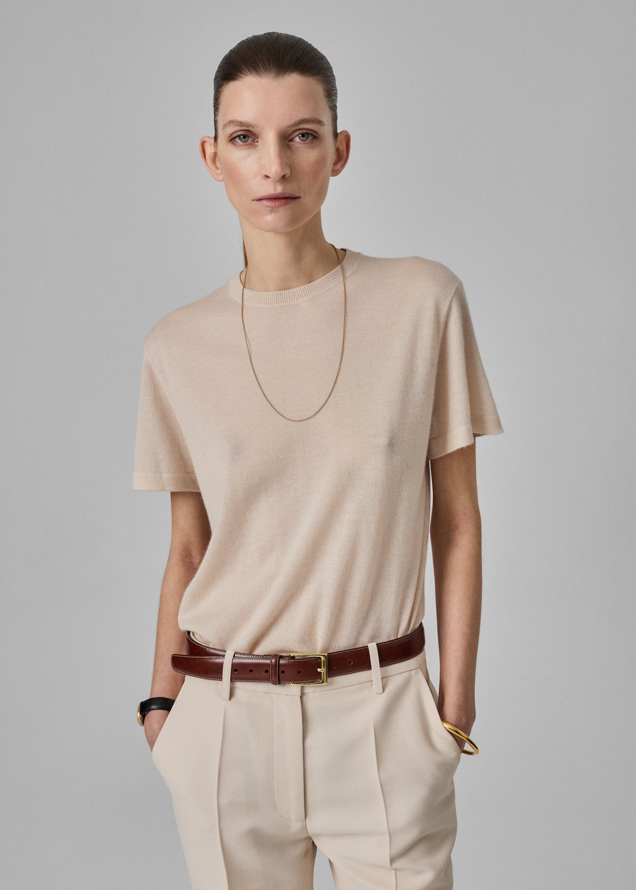 Relaxed Tee in Fine Cashmere - Whisper Pink