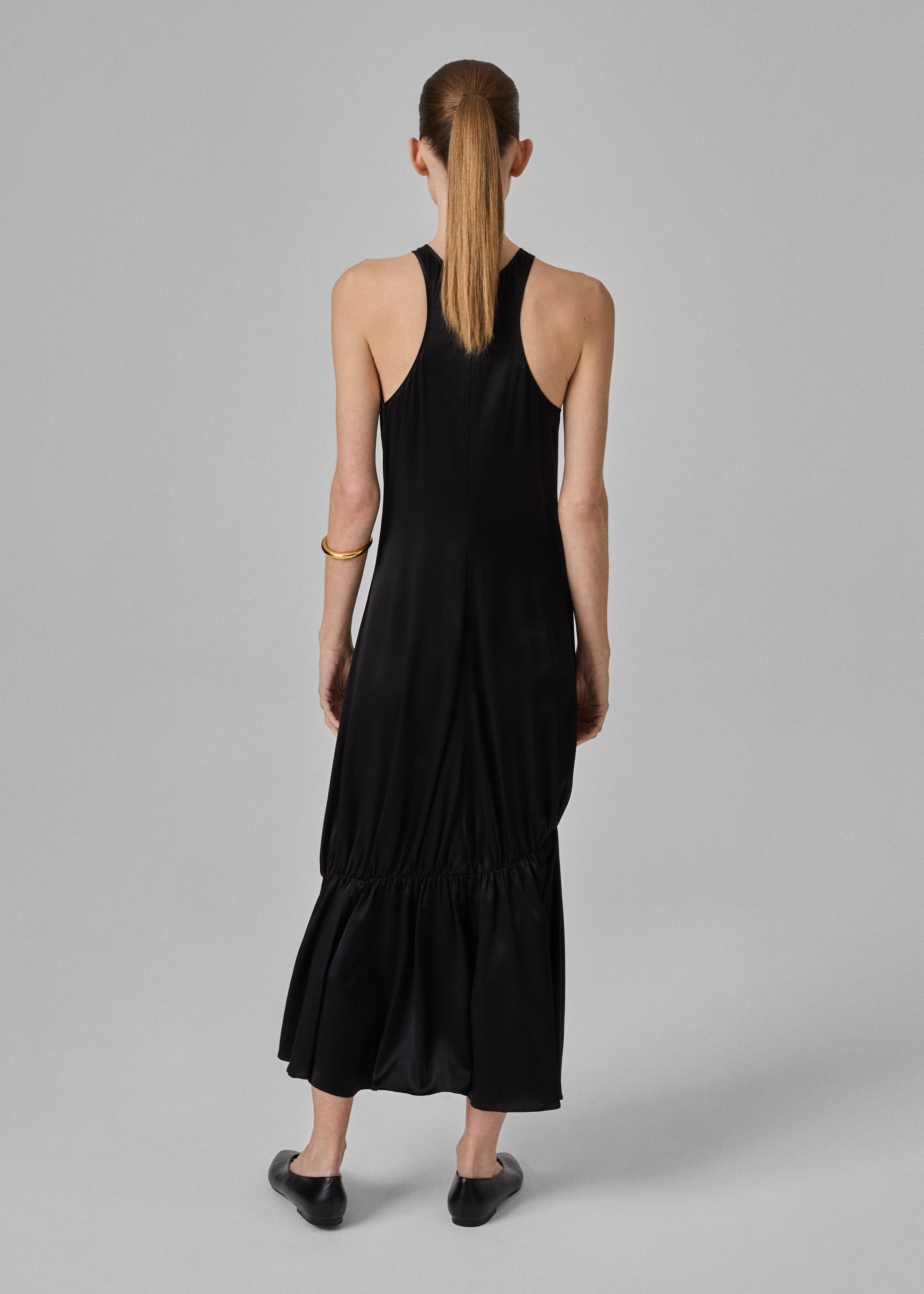 Liquid Gathered Tank Dress in Silk Charmeuse- Black