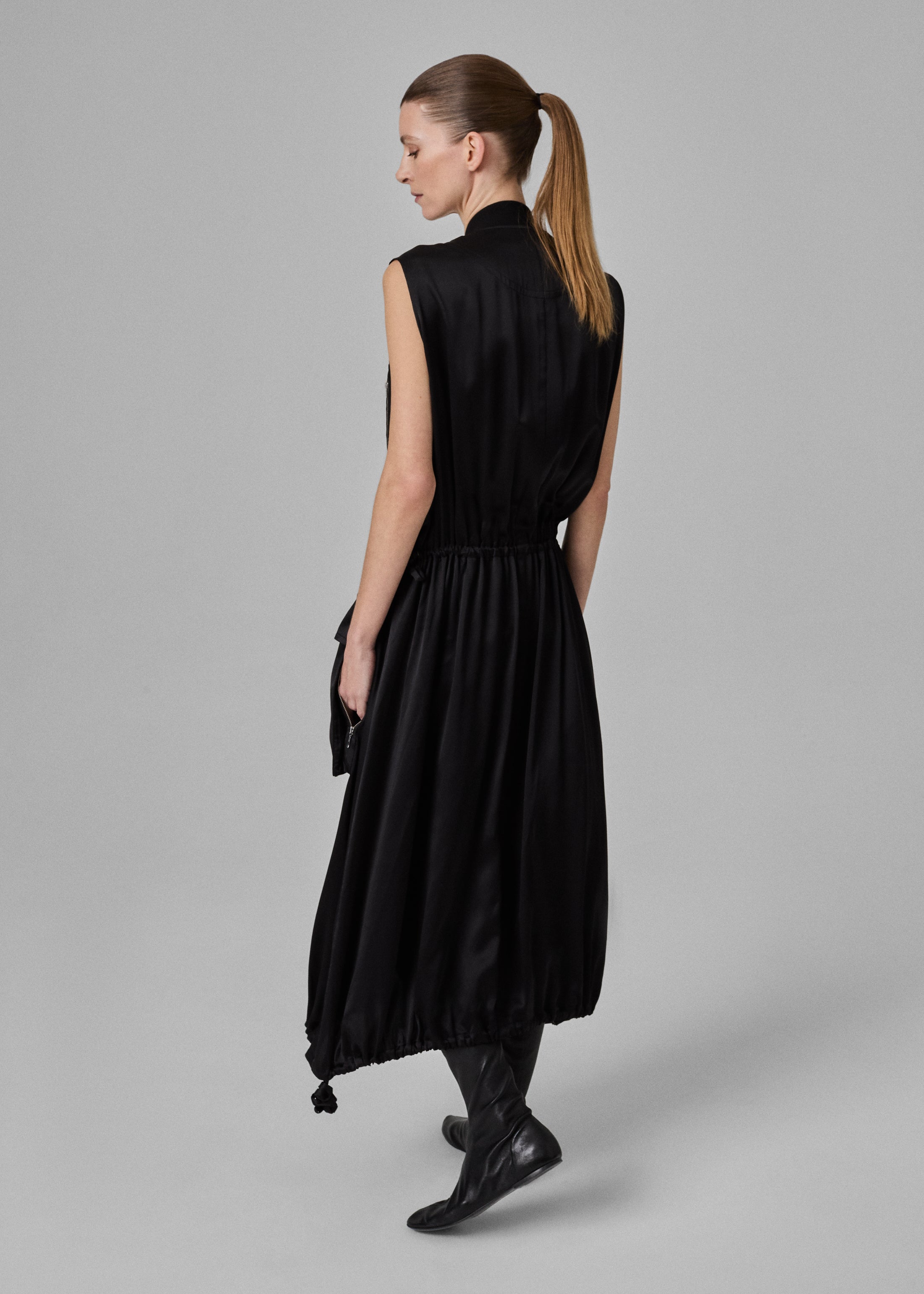 Sleeveless Cargo Dress in Silk Charmeuse - Black