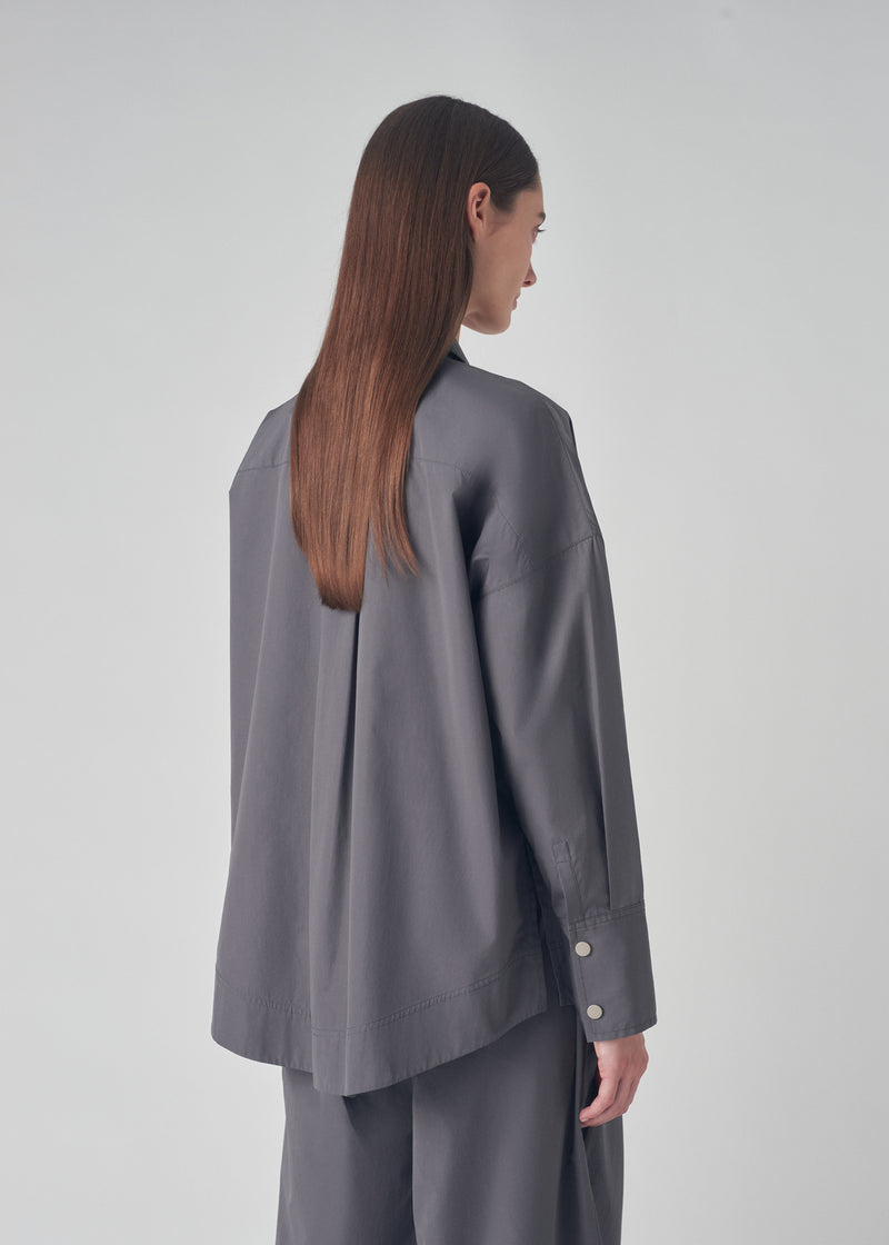 Snap Front Shirt in Cotton Sateen - Charcoal - CO