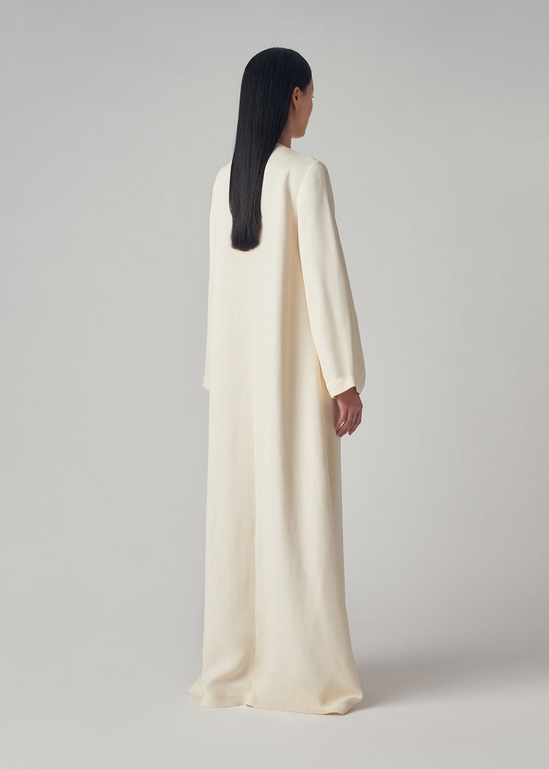 Long Sleeve Column Dress in Textured Crepe - Ivory - CO