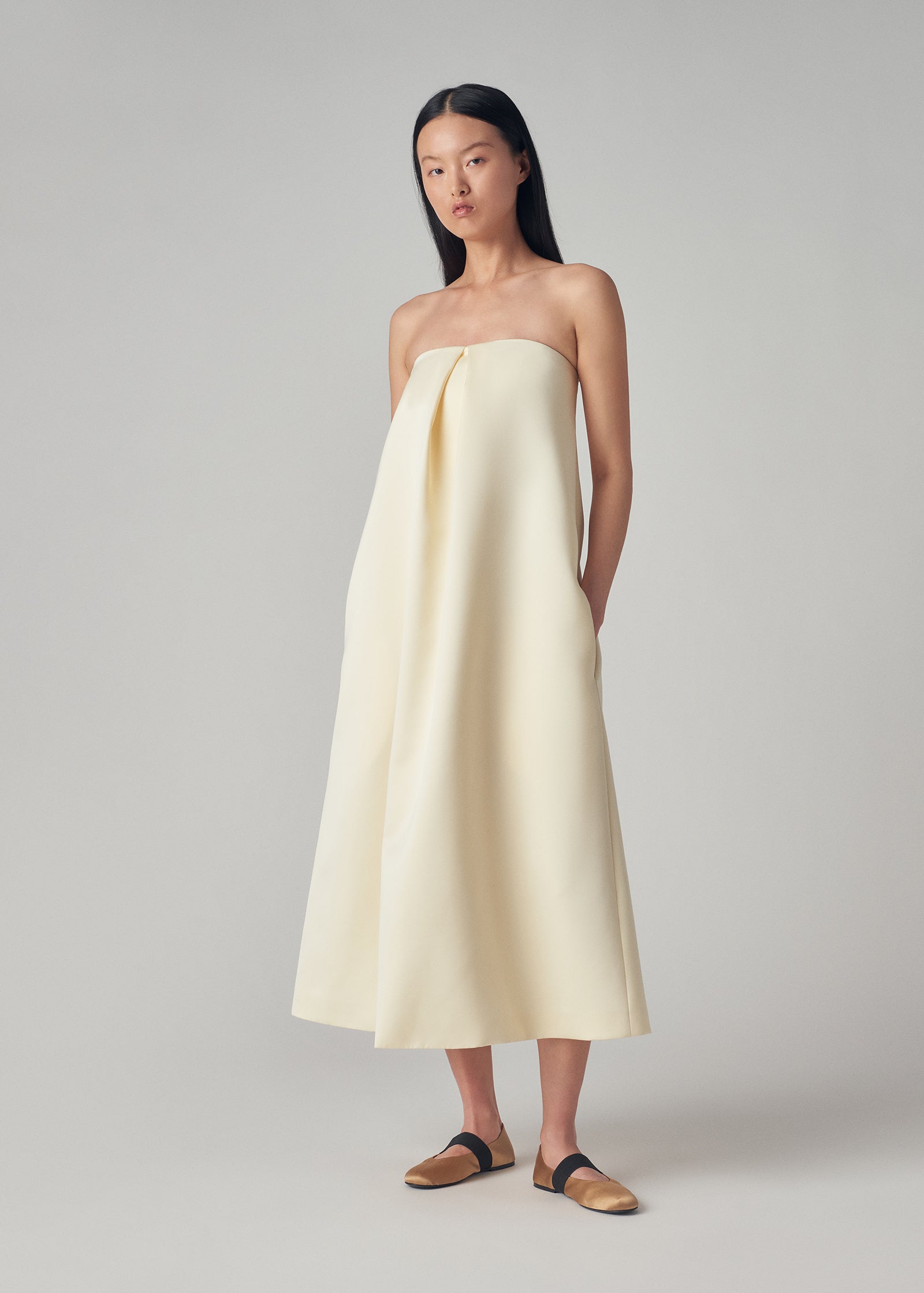 Bustier Midi Dress in Duchess Satin - Ivory - CO Collections