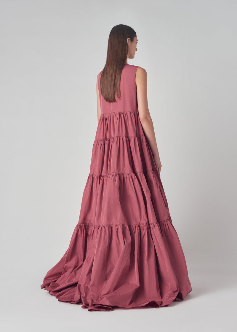 Tiered Long Dress in Taffeta - Rose - CO