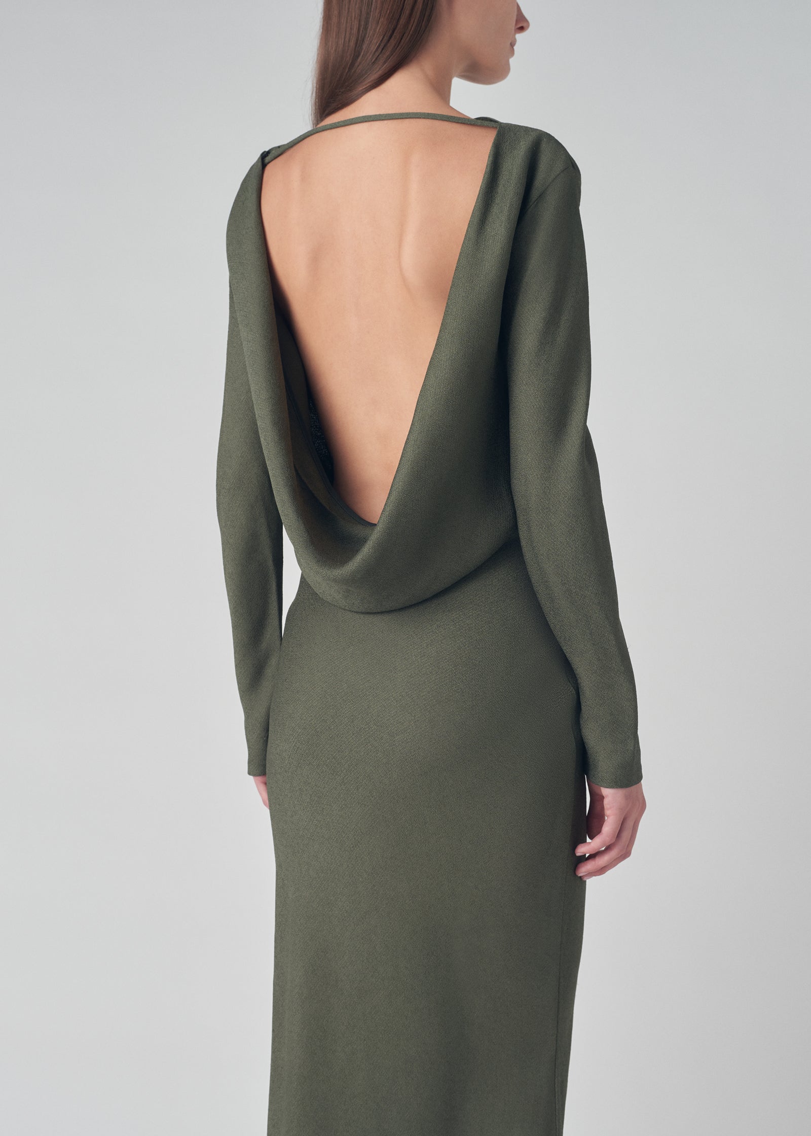 Cowl Back Long Dress  in Viscose Crepe - Green - CO Collections