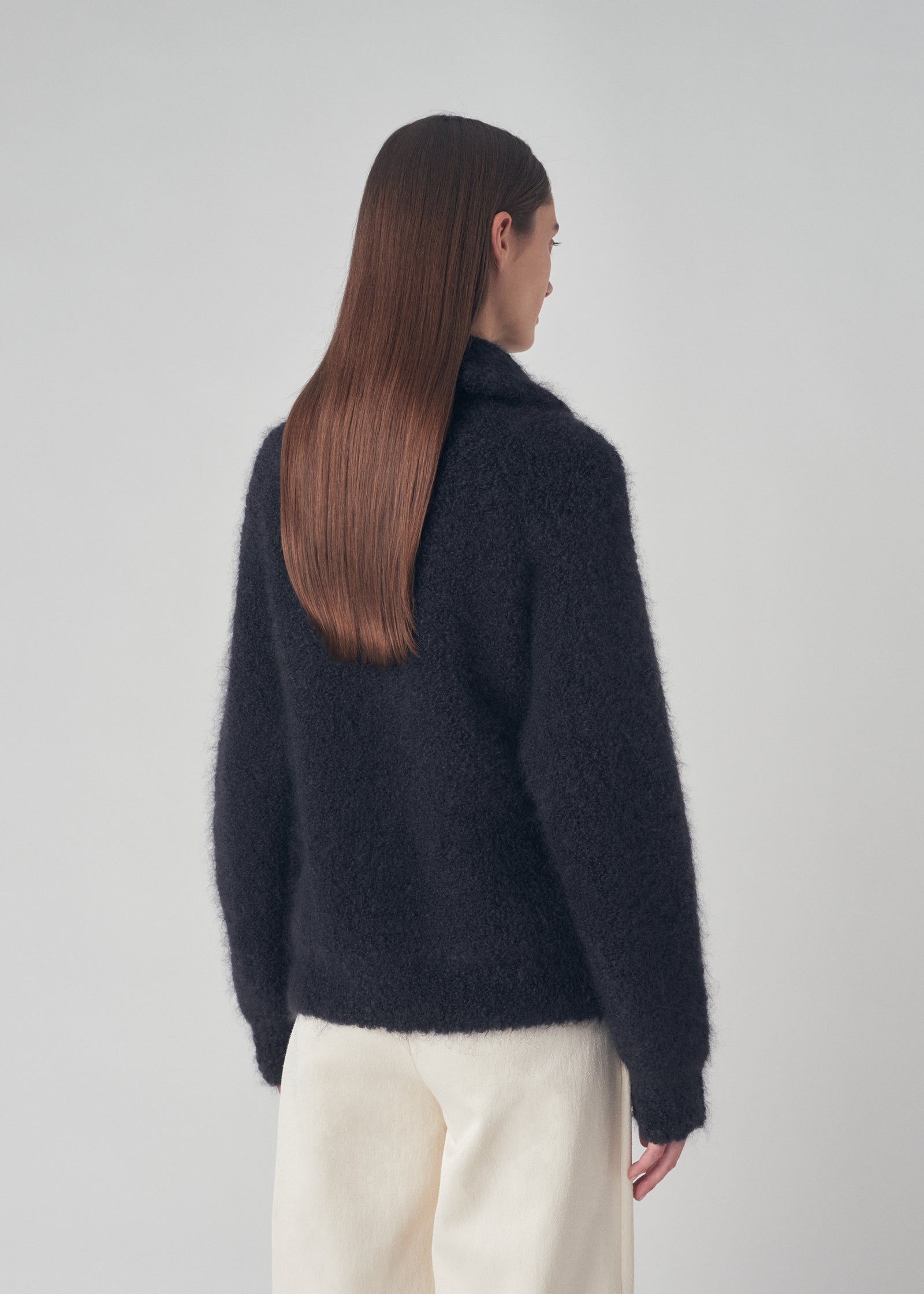 Bouclé Cardigan in Mohair Wool- Black - CO Collections