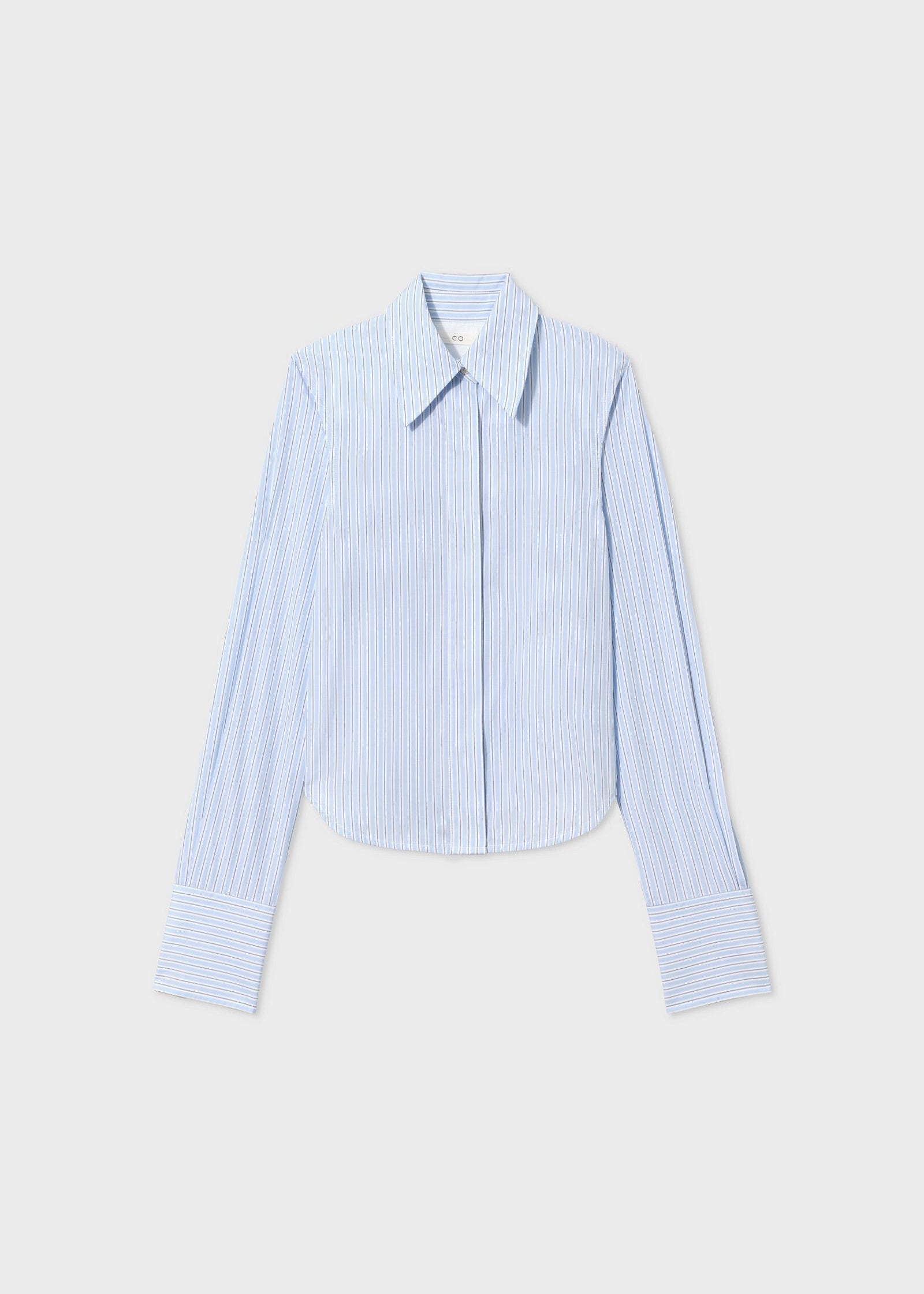 Fitted Striped Shirt in Cotton Poplin - Blue Stripe