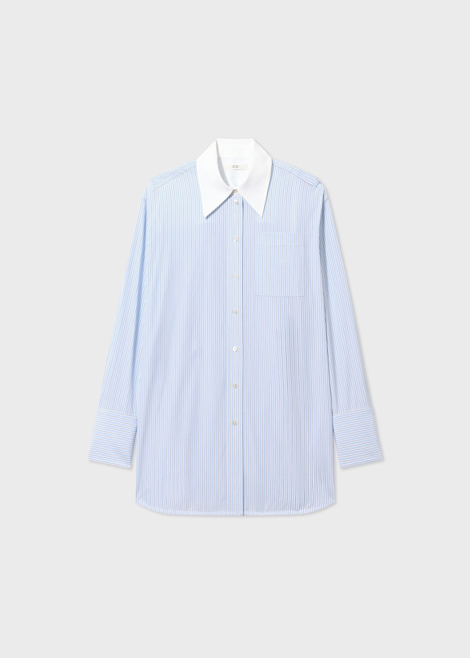 Oversized Striped Cotton Shirt - Blue Stripe