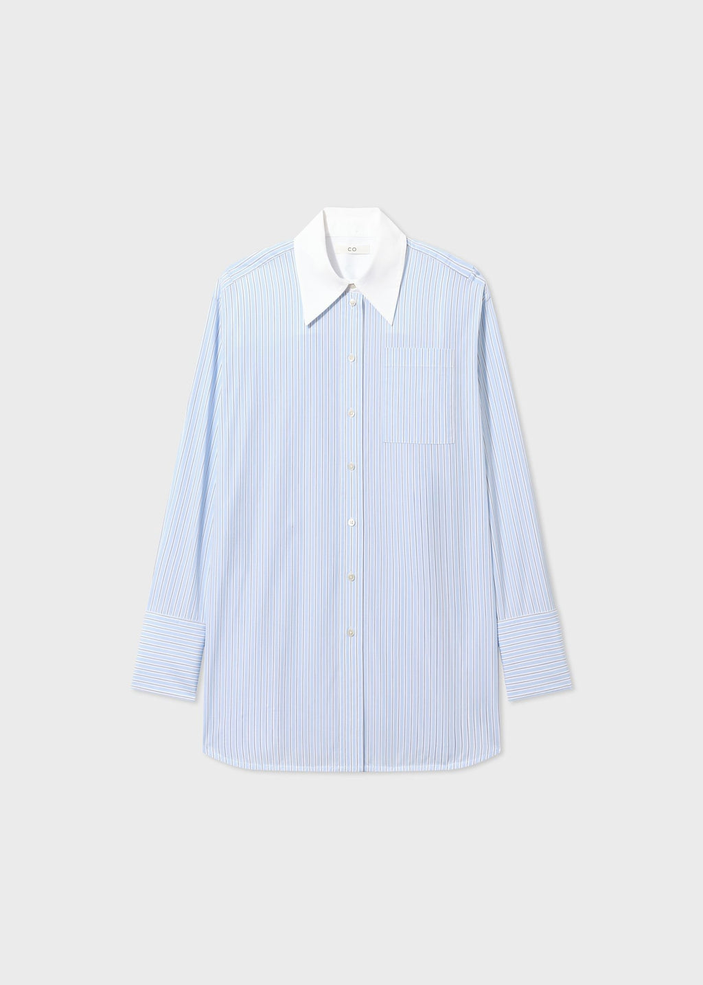 Oversized Striped Cotton Shirt - Blue Stripe - CO