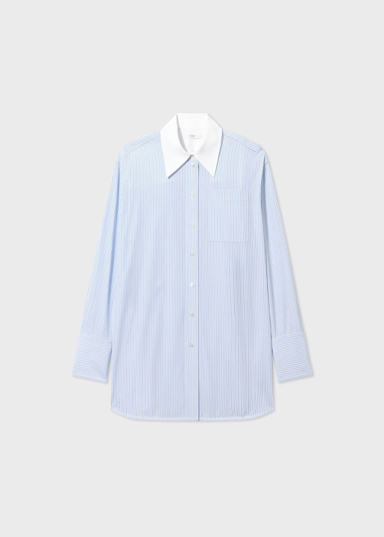 Oversized Striped Cotton Shirt - Blue Stripe