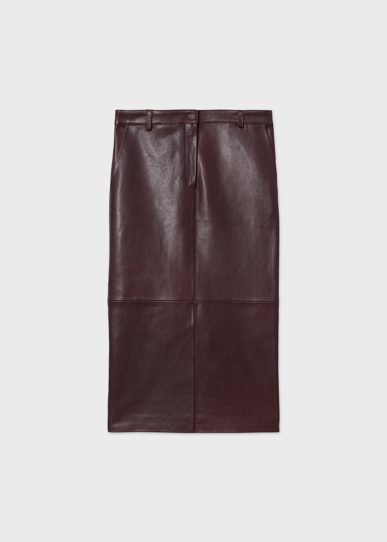 Midi Pencil Skirt in Lambskin - Bordeaux