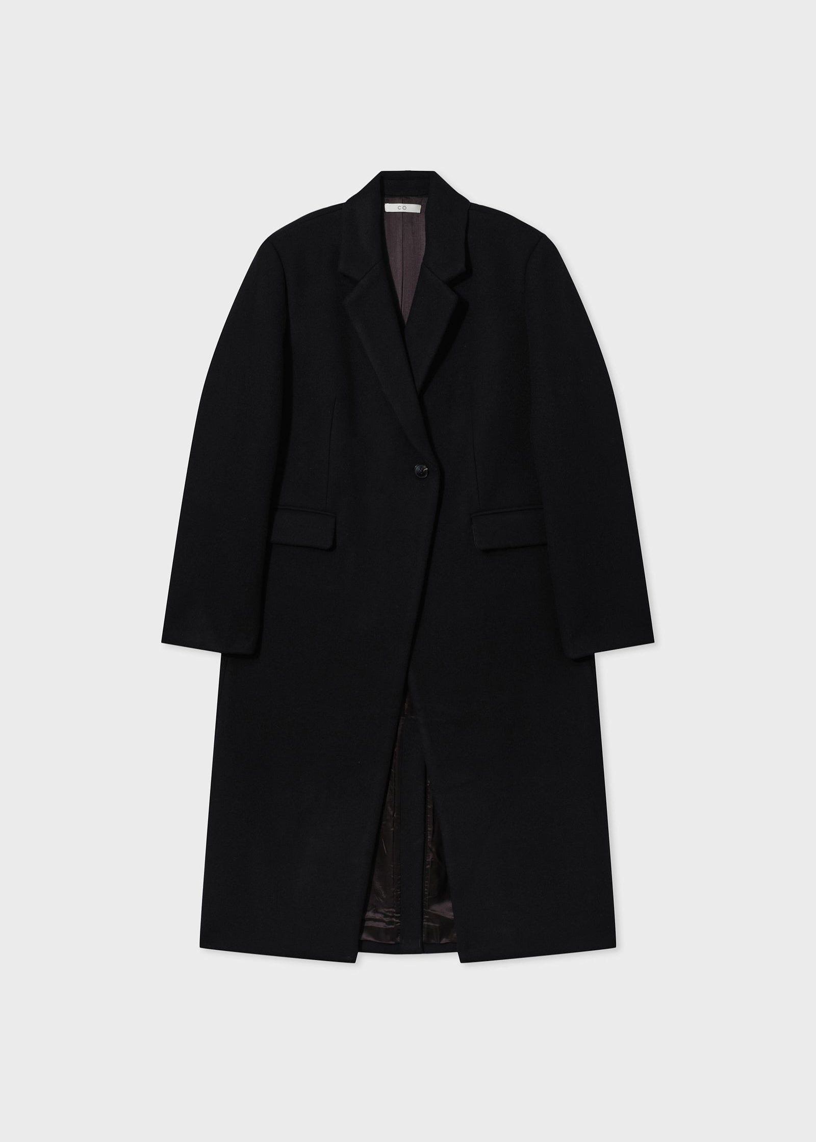 Single Button Coat in Melton Wool - Black